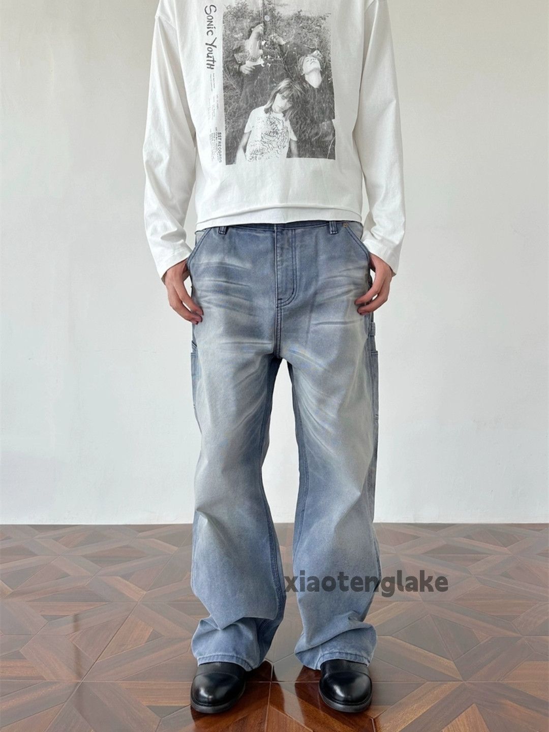 Jean ltx vintage washed faded loose baggy carpenter cargo jeans Size US 28 / EU 44 - 2 Thumbnail