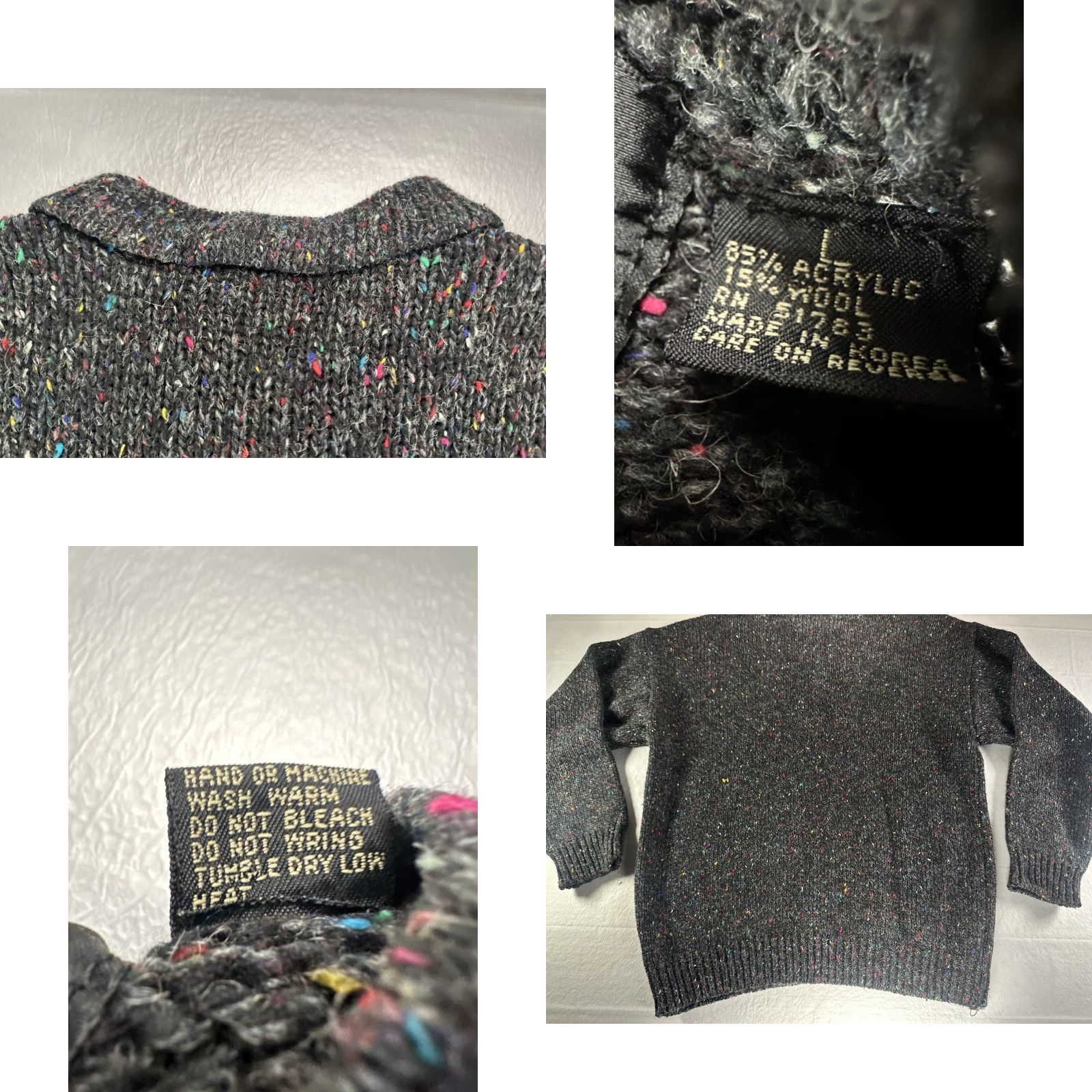 Vintage FLUID Fleck Knit Henley Sweater Men’s Large Gray Wool Blend Button Pullover Size US L / EU 52-54 / 3 - 10 Thumbnail