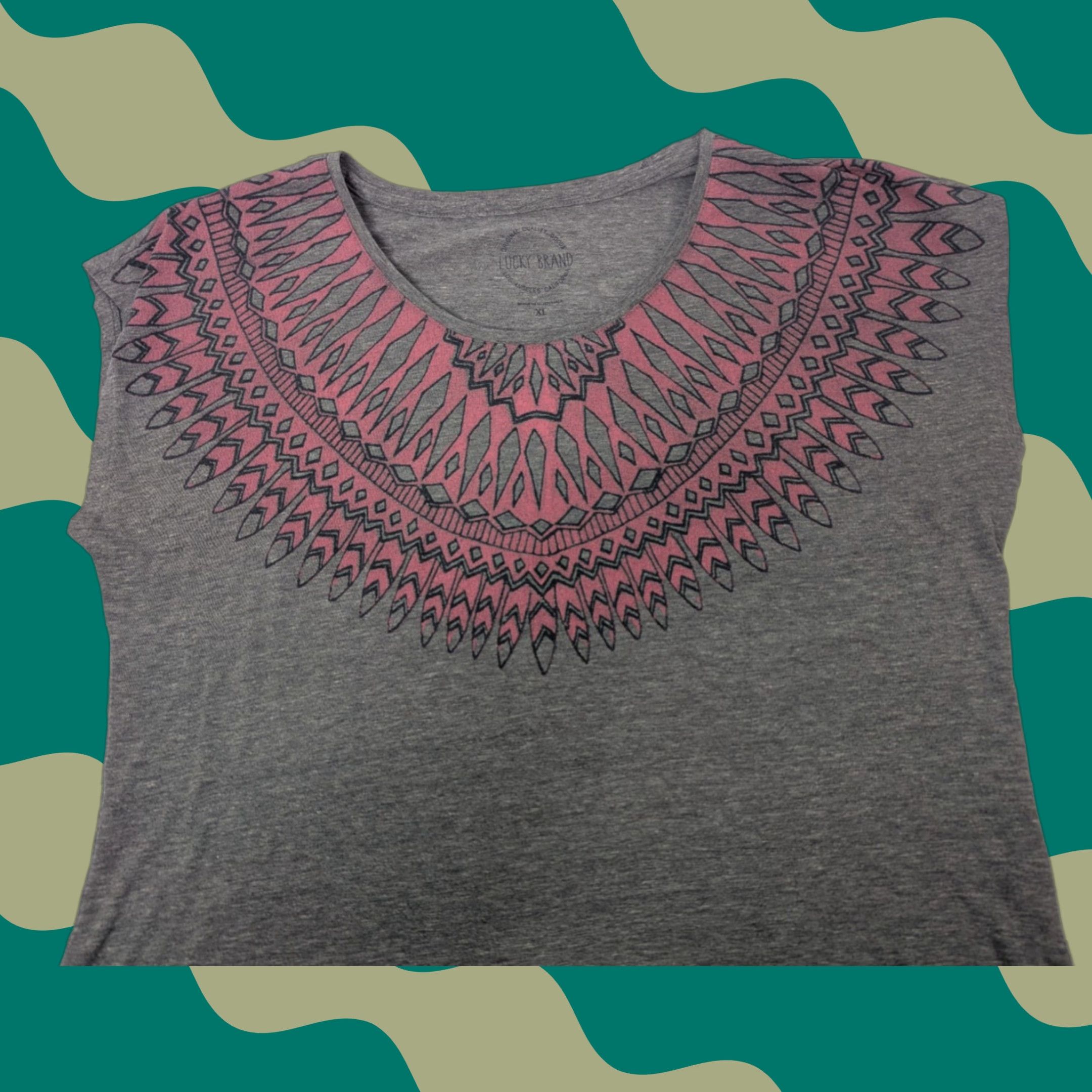 Lucky Brand VINTAGE Lucky Brand Womens Gray Pink Aztec Printed Boho Sleeveless Blouse Shirt XL Size XL / US 12-14 / IT 48-50 - 1 Thumbnail