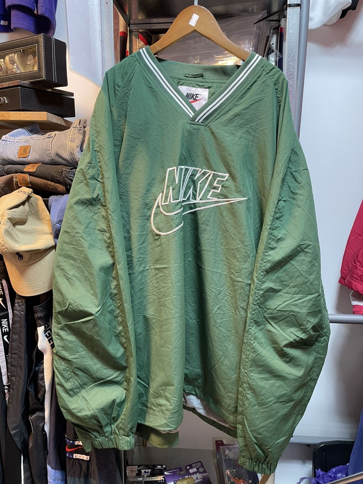 Nike Vintage Nike Spell Out V-Neck Windbreaker Size US XL / EU 56 / 4 - 1 Thumbnail