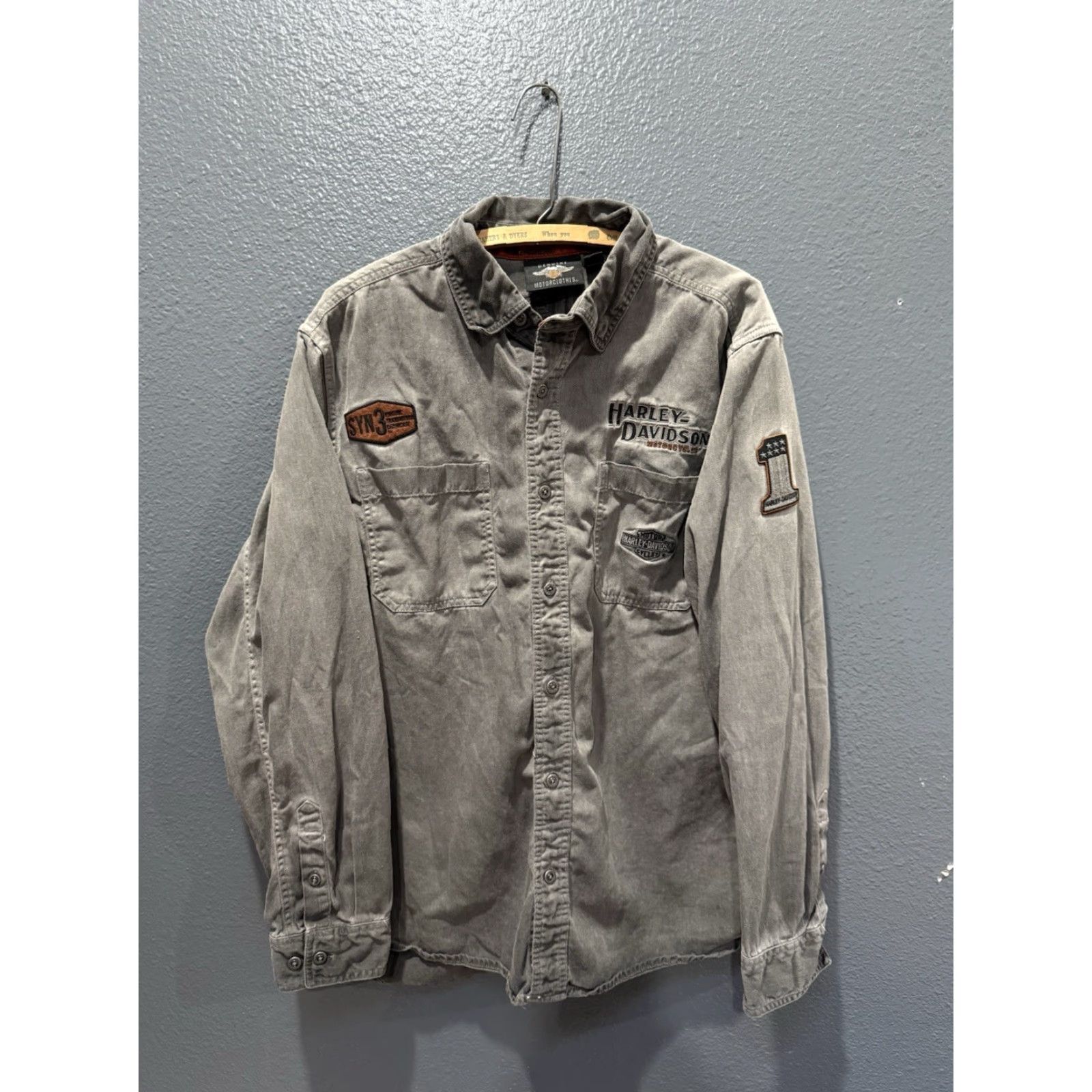 Harley Davidson Harley-Davidson Button-Up Shirt Gray Cotton Men L Short Sleeve Y2K Motorcycle Large Size US L / EU 52-54 / 3 - 4 Thumbnail