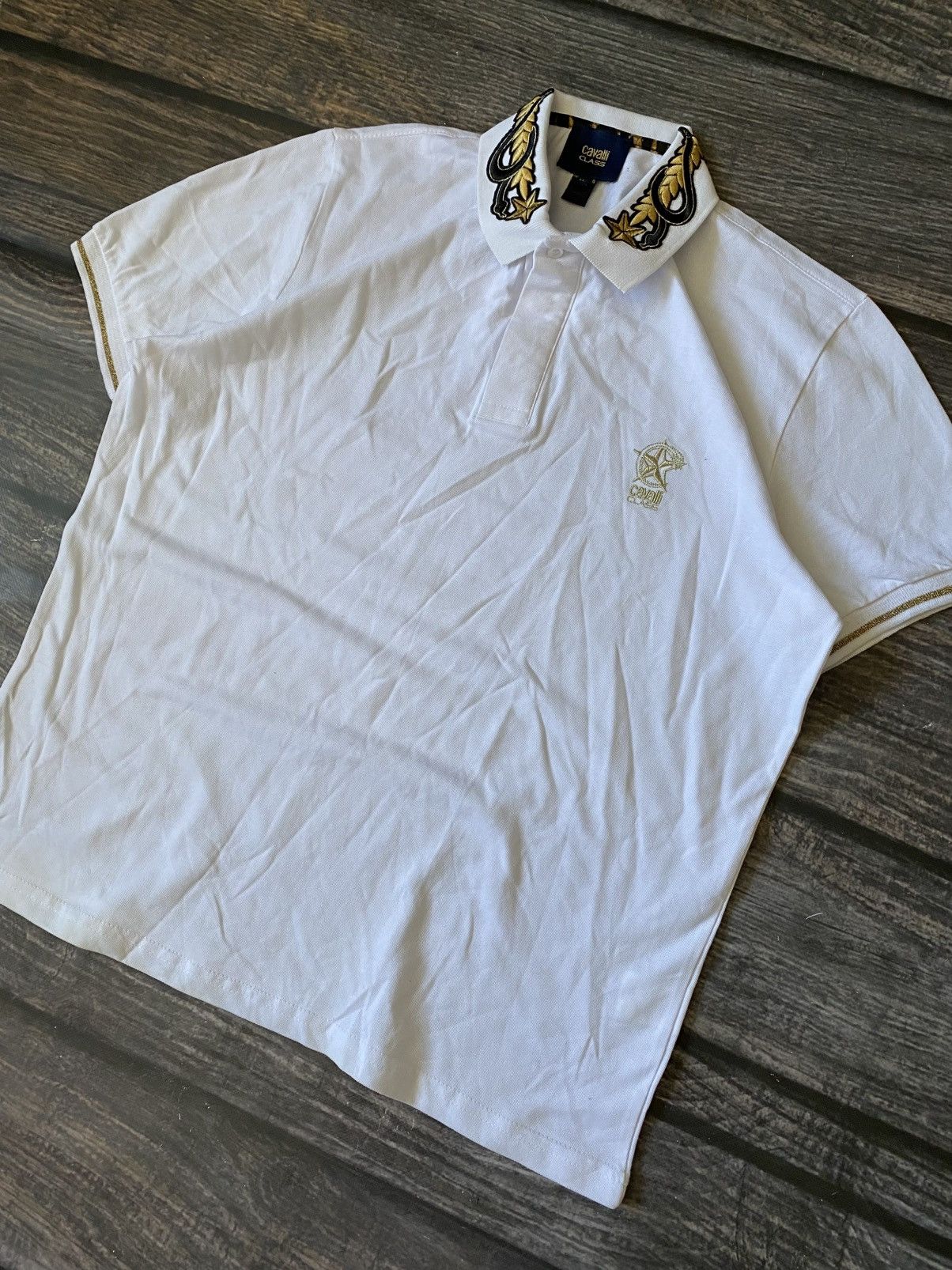 Cavalli Class Roberto Cavalli Golden Luxury Polo Embroidered Logos Size US XL / EU 56 / 4 - 2 Thumbnail