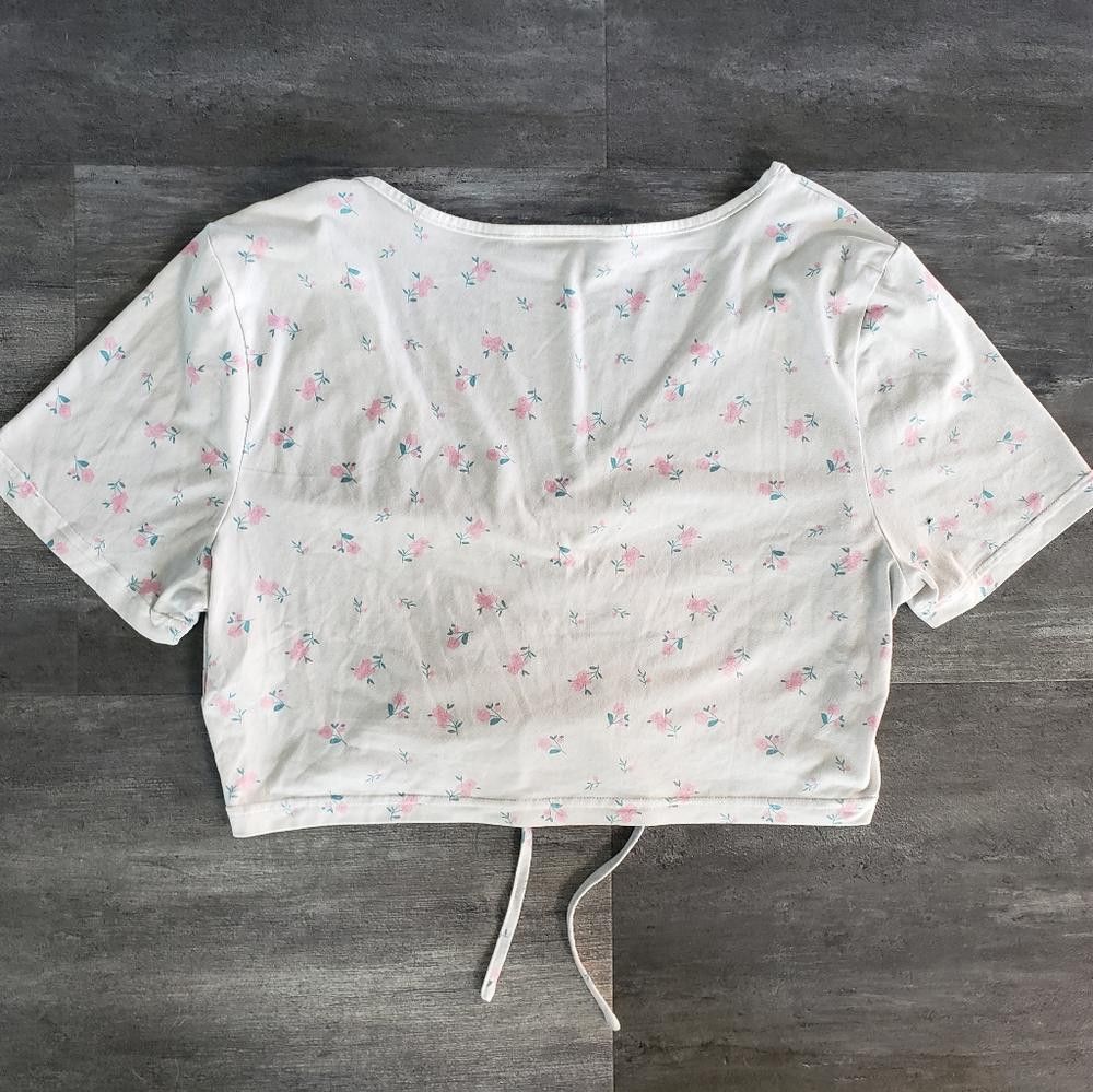 Shein White Floral Drawstring SHEIN Cropped Short Sleeve Size L / US 10 / IT 46 - 2 Thumbnail