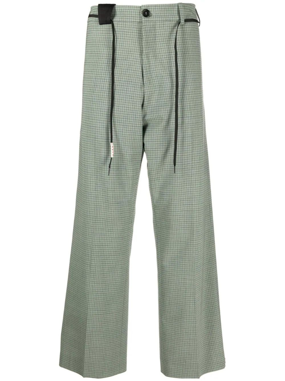 image of Marni O1W1Db10524 Check Pattern Wide Trousers In Green /black in Green/Black, Men's (Size 30)