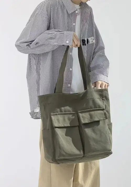 Japanese Brand Fashion canvas tote bag with pocket vintage Size ONE SIZE - 3 Thumbnail