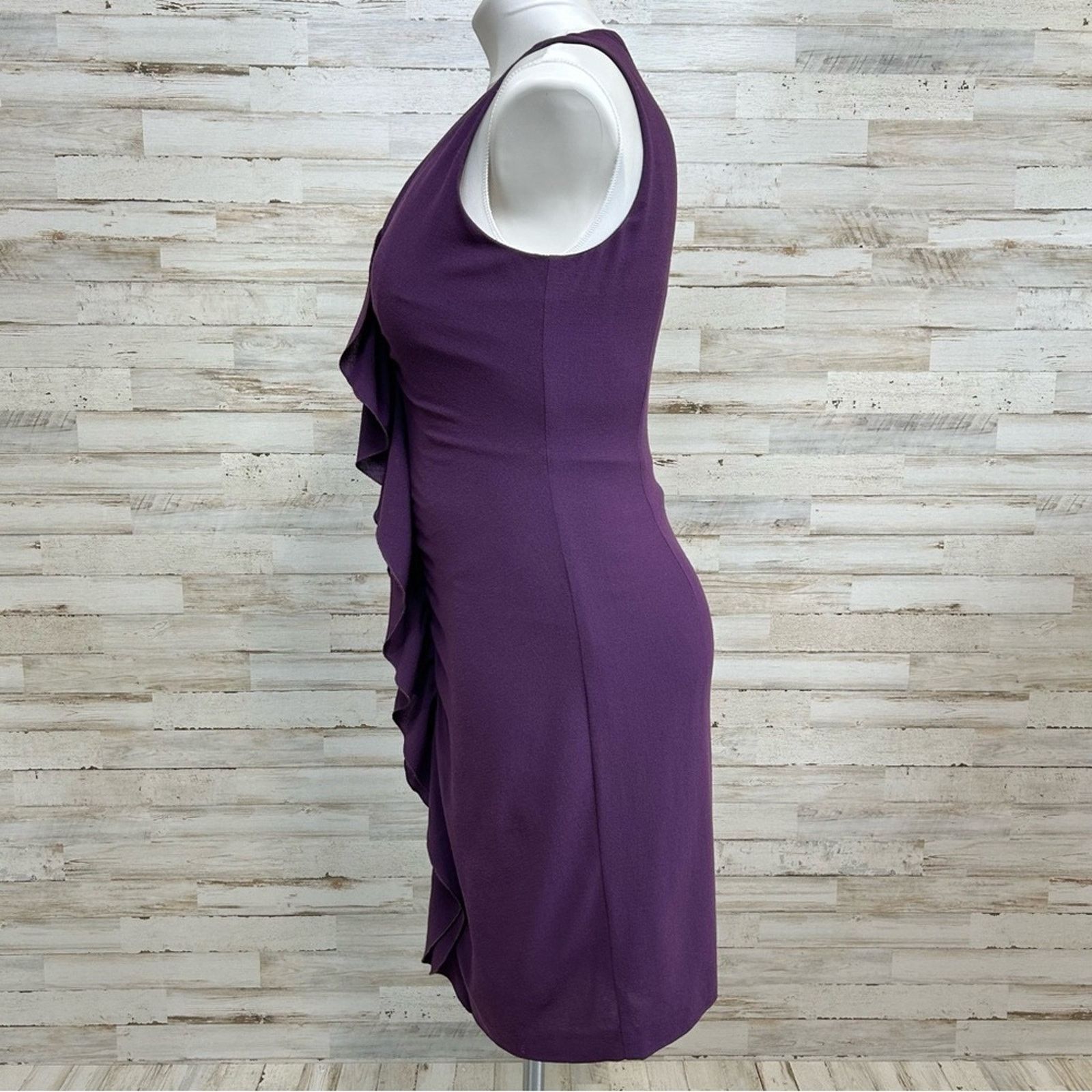 Elie Tahari Elie Tahari Ruffle Wool Blend Sheath Dress Size 8 Purple Size M / US 6-8 / IT 42-44 - 5 Thumbnail