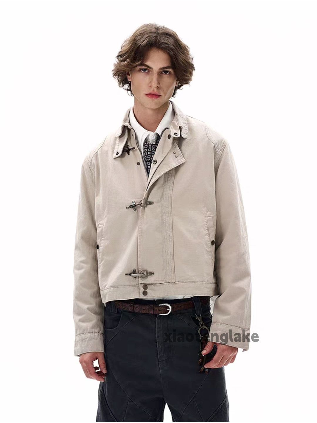 Unisex washed patchwork yuppie military cargo jacket