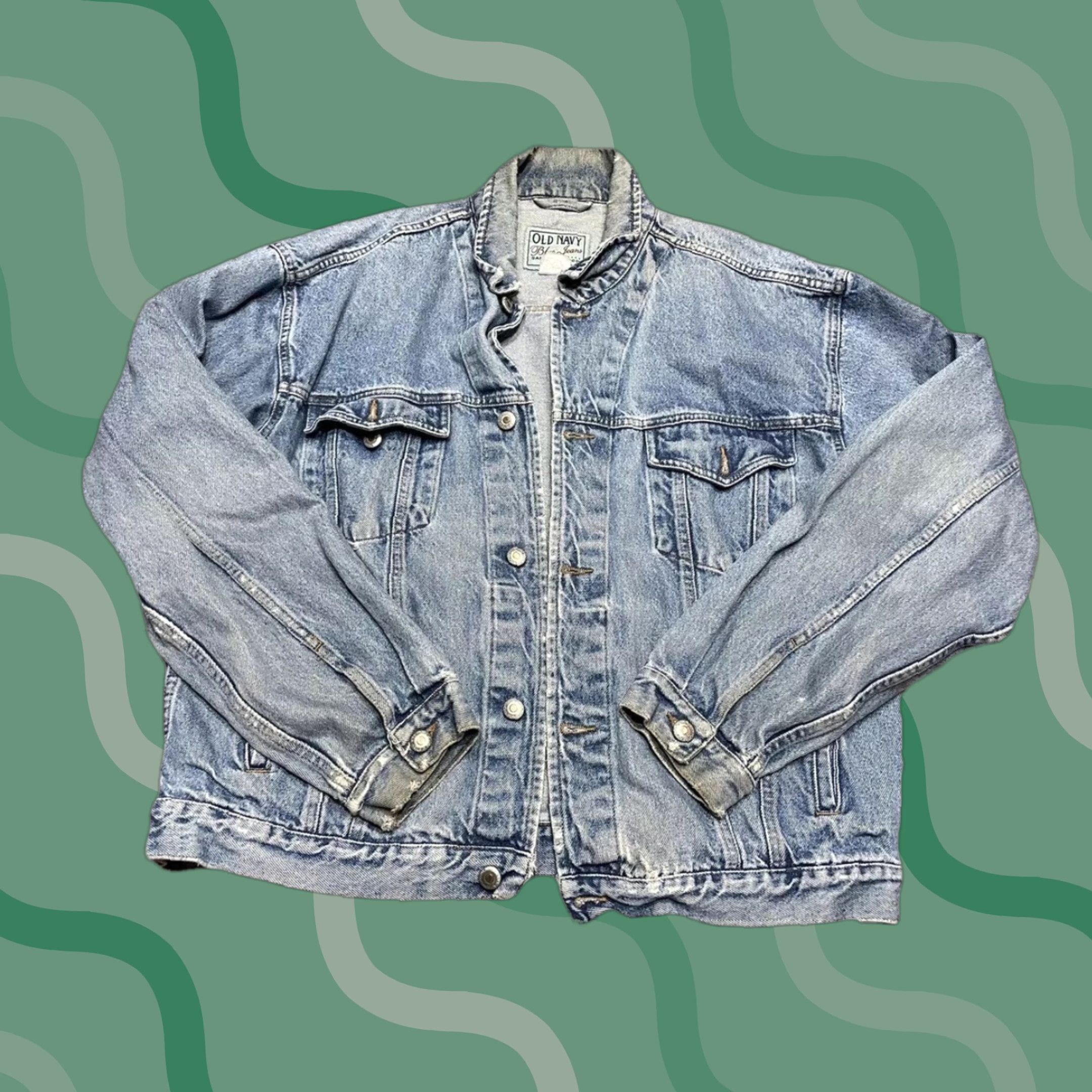 Old Navy VINTAGE Old Navy Denim Jacket Coat Men L Blue Trucker Light Wash 80s Biker Pocketed Size US 33 - 1 Thumbnail