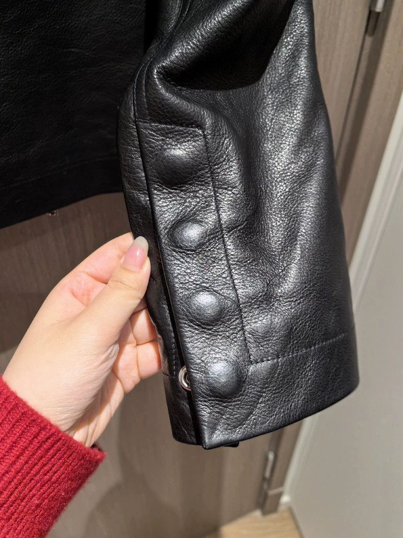 Rick Owens Classic Double-Breasted Funnel Neck Black Leather Jacket-25 Size US L / EU 52-54 / 3 - 5 Thumbnail