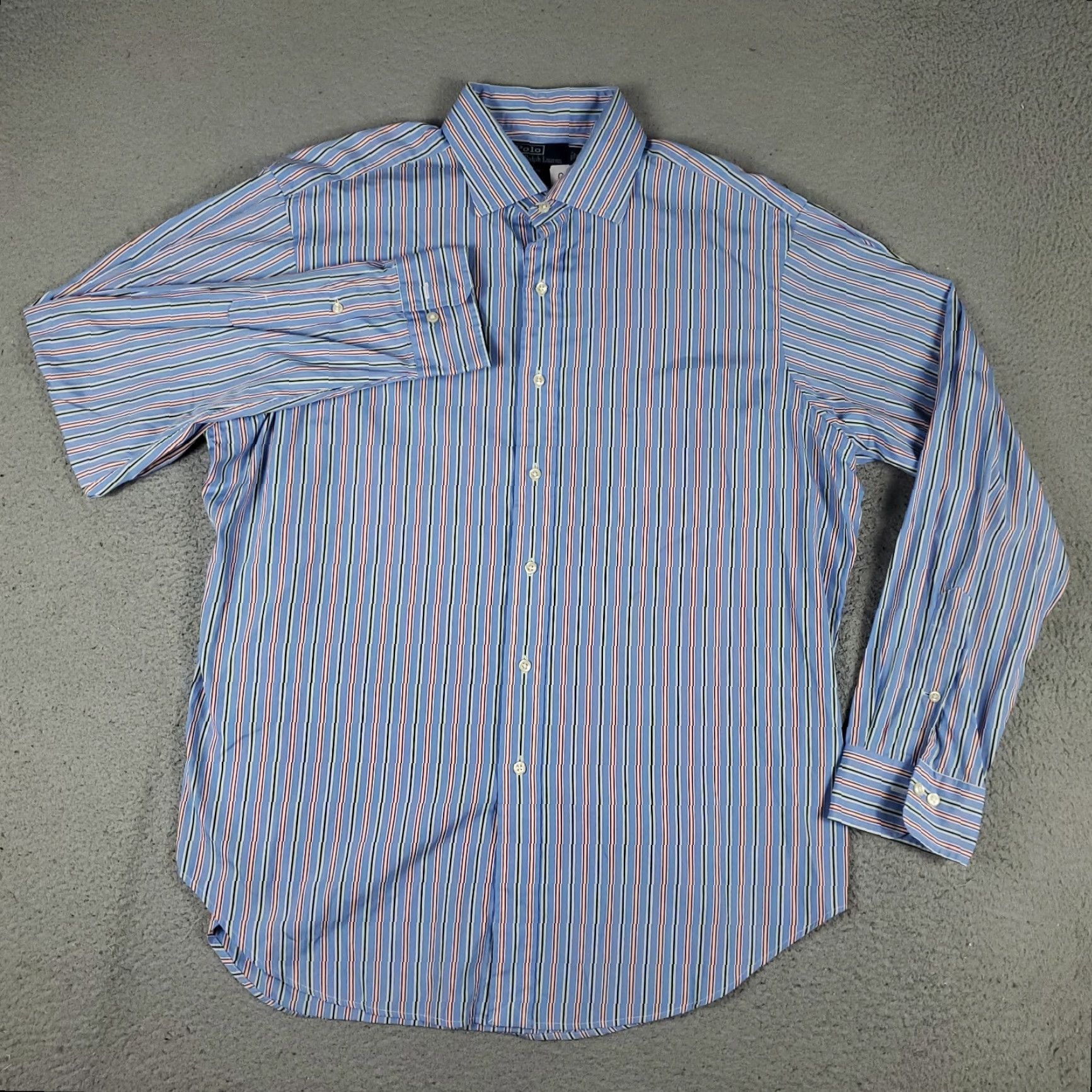 Ralph Lauren VINTAGE Ralph Lauren Dress Shirt Men Size 17 Blue Striped Cotton Long Sleeve Business Casual Size 46R - 2 Thumbnail