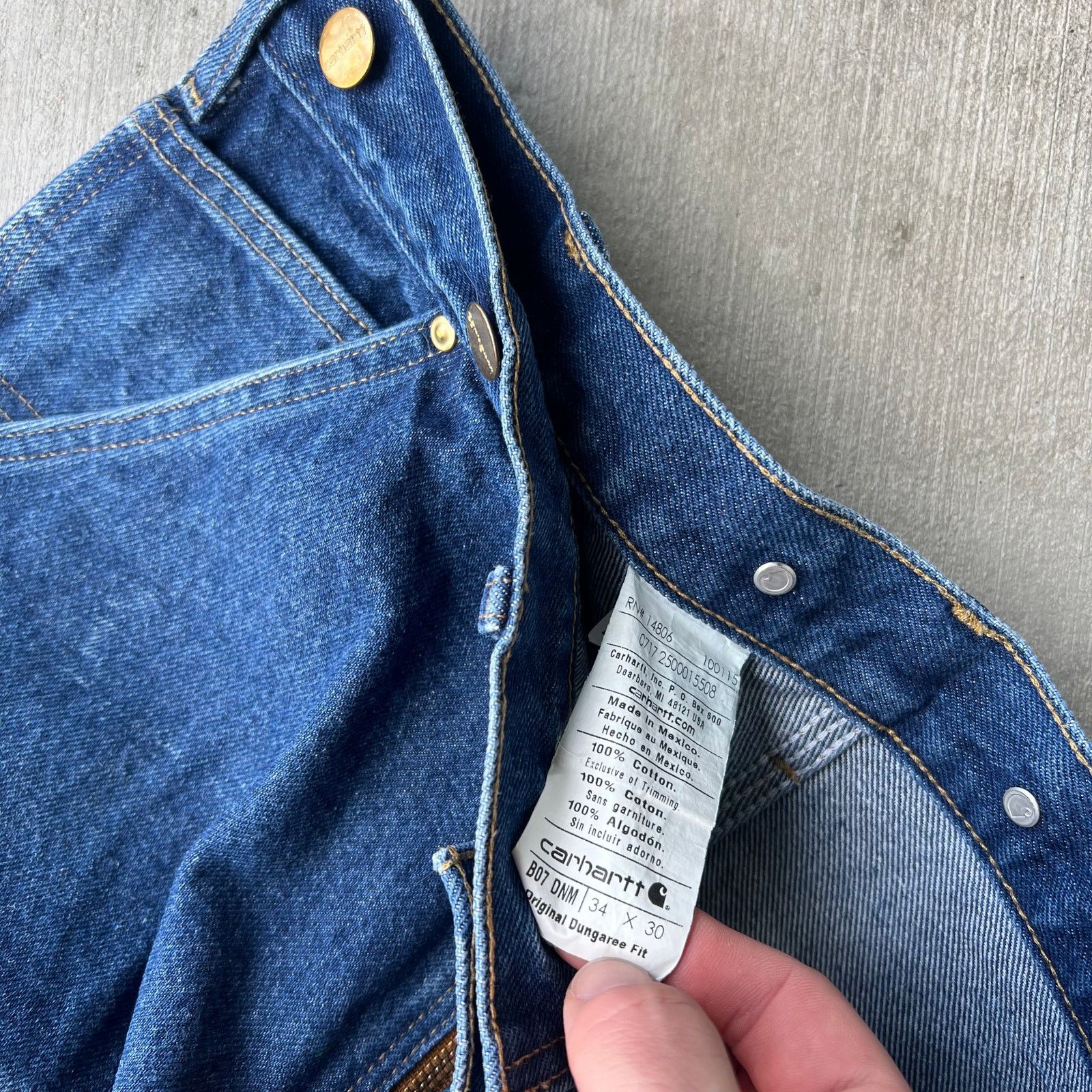 Carhartt × Vintage Carhartt B07 DNM denim blue jeans double knee work pants Size US 33 - 7 Thumbnail