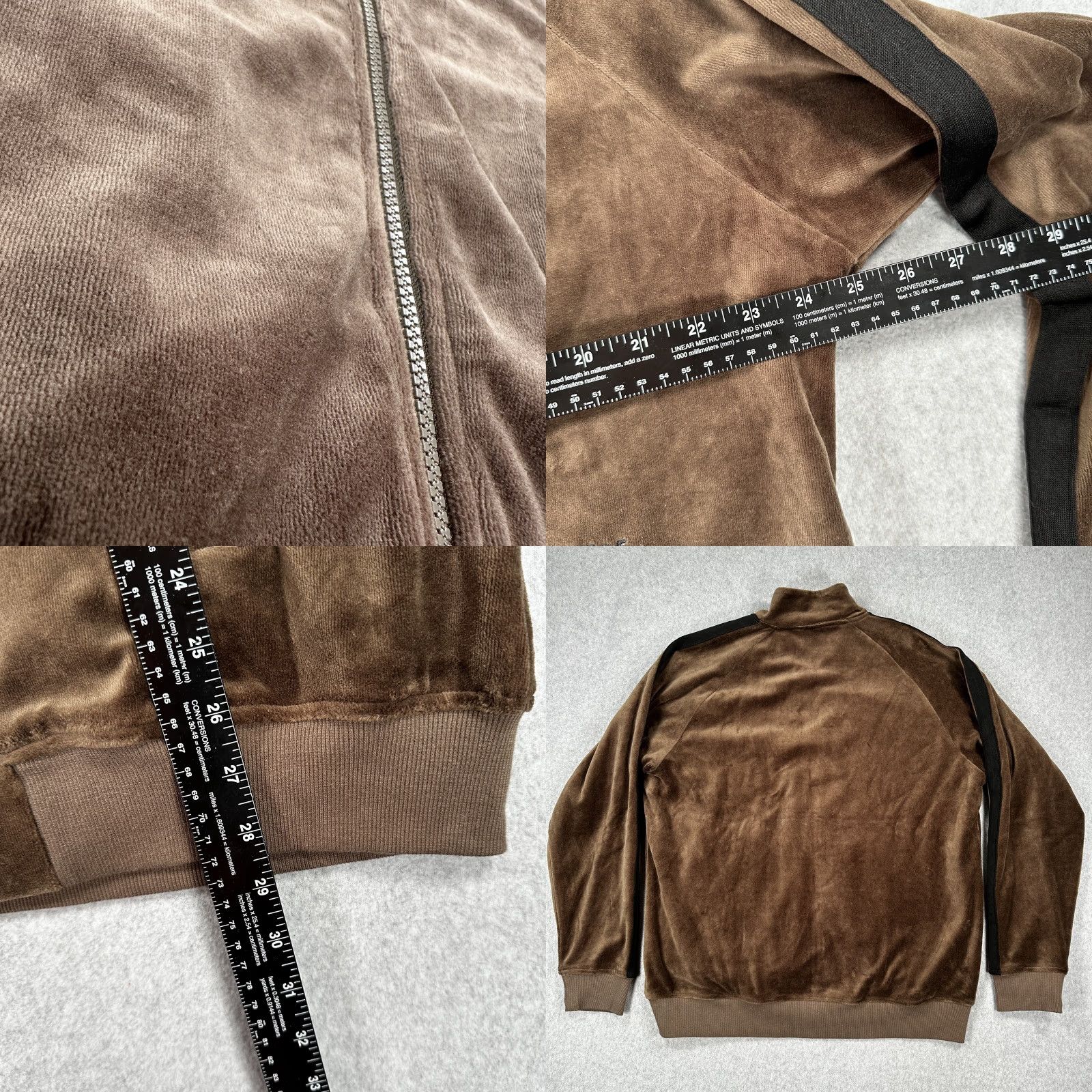 Velour Tenore Jacket Mens Large Brown Velour Full Zip Black Stripe Retro Track Suit Top Size 42R - 8 Thumbnail