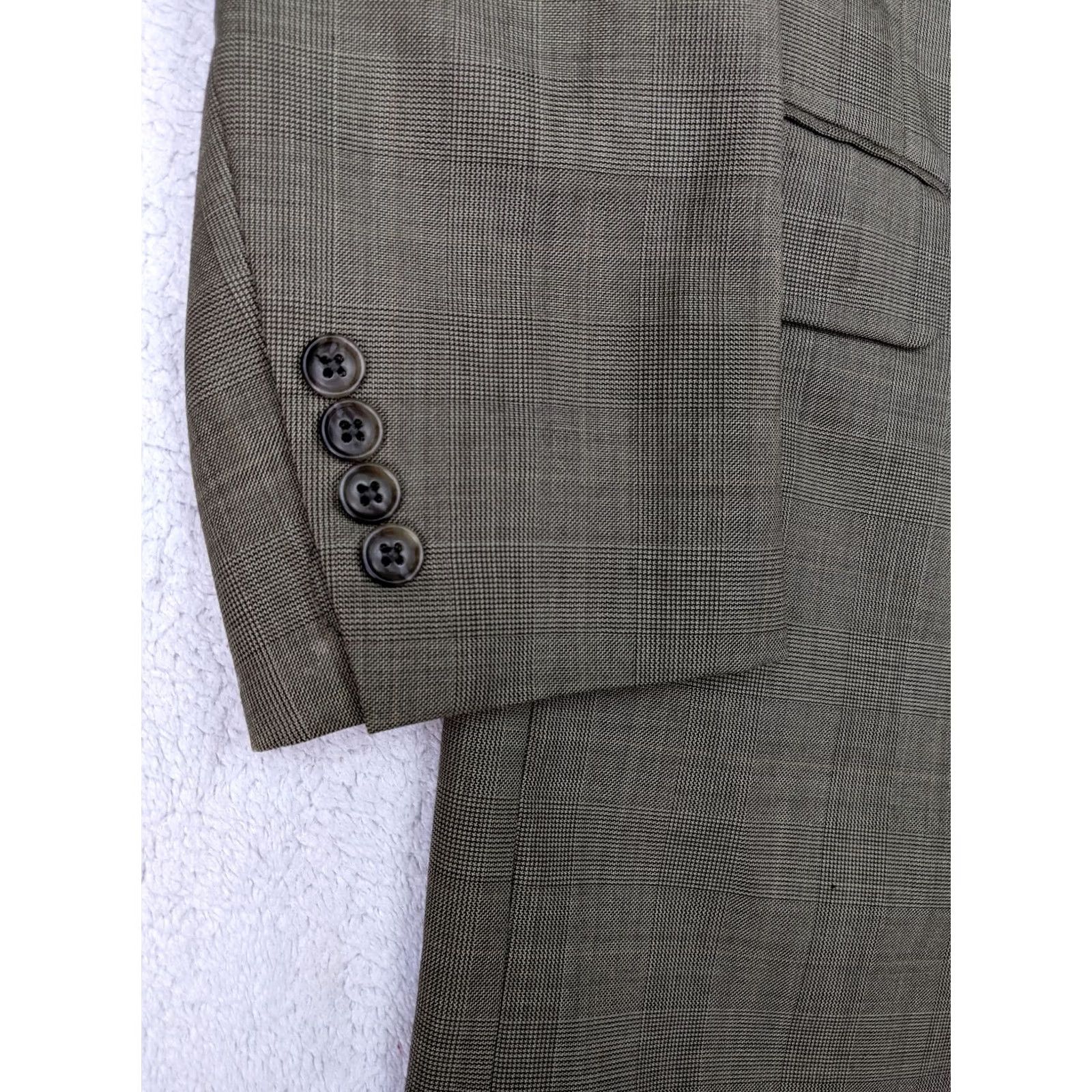 Stafford Stafford Beige Glen Check 100% Wool Blazer Jacket 2 Button Prince Wales 38R Men Blazer Size 38R - 3 Thumbnail