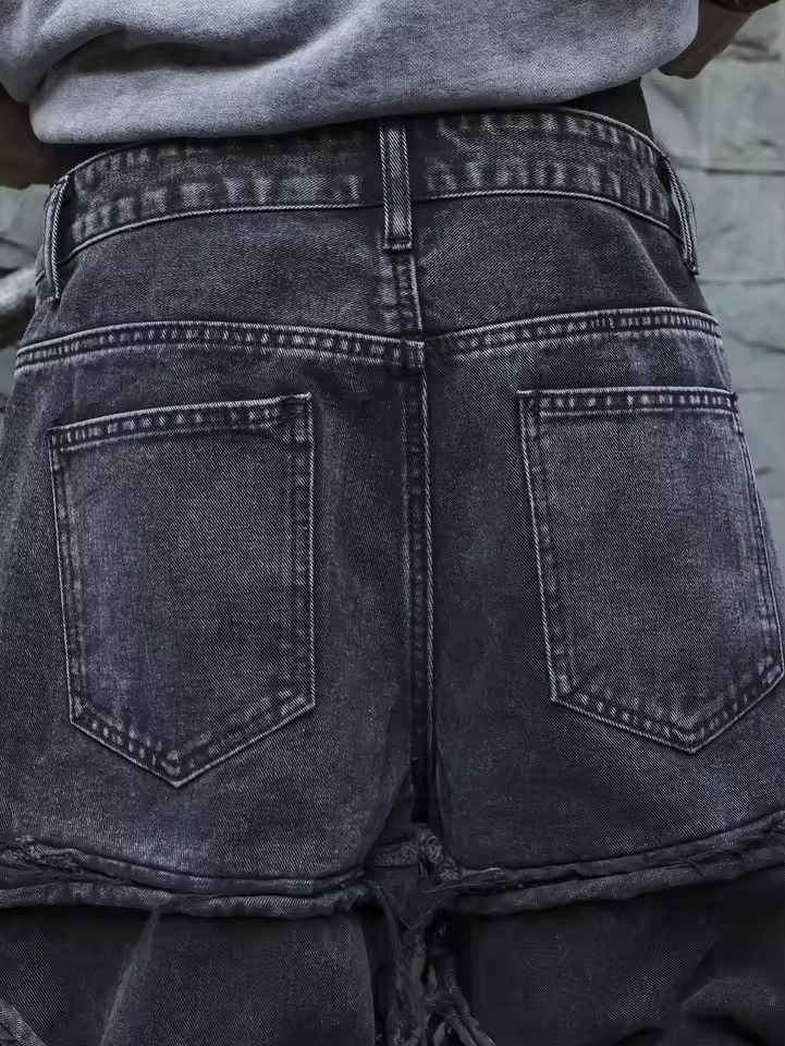 Jean Distressed Hole Hip Hop Washed Trendy Loose Jeans Size US 35 - 8 Thumbnail