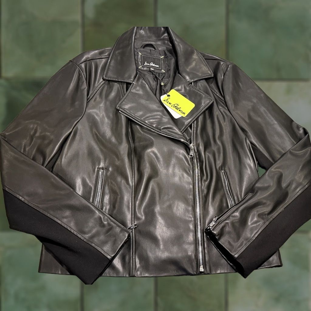 Sam Edelman Sam Edelman Womens Jacket Motorcycle Black Faux Leather XL SmallAdjustment? Size XL / US 12-14 / IT 48-50 - 1 Thumbnail
