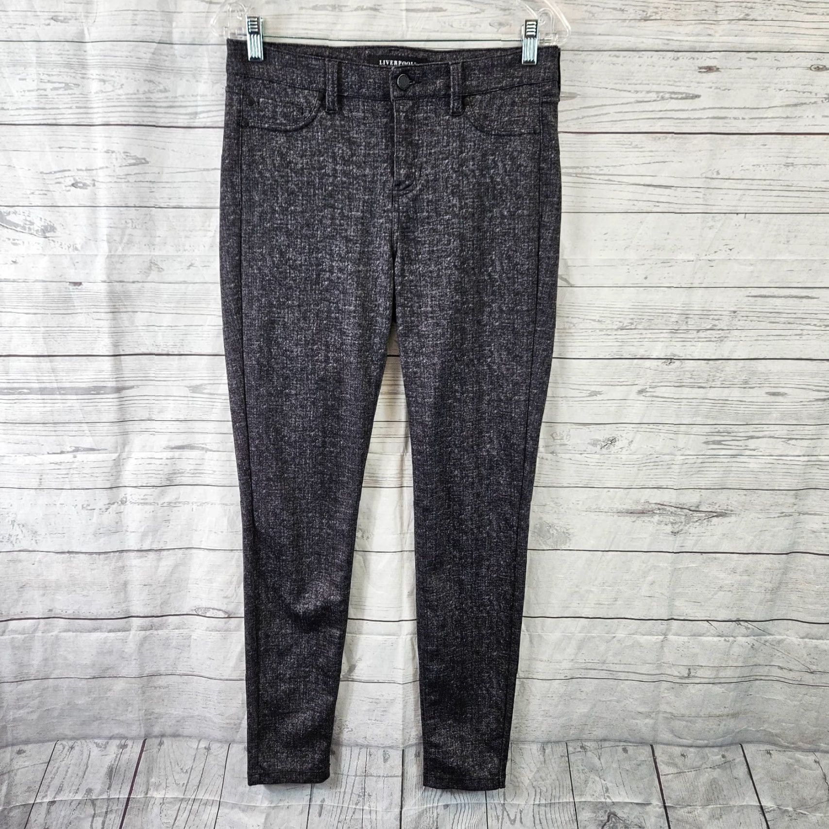 Vintage Liverpool Womens Ponte Knit Skinny Pants Sz 6 Black Gray Mid Rise Trousers Pants Women Inseam 28.5in Ankle Skinny 15" Waist Liverpool Jeans Size 28" / US 6 / IT 42 - 2 Thumbnail