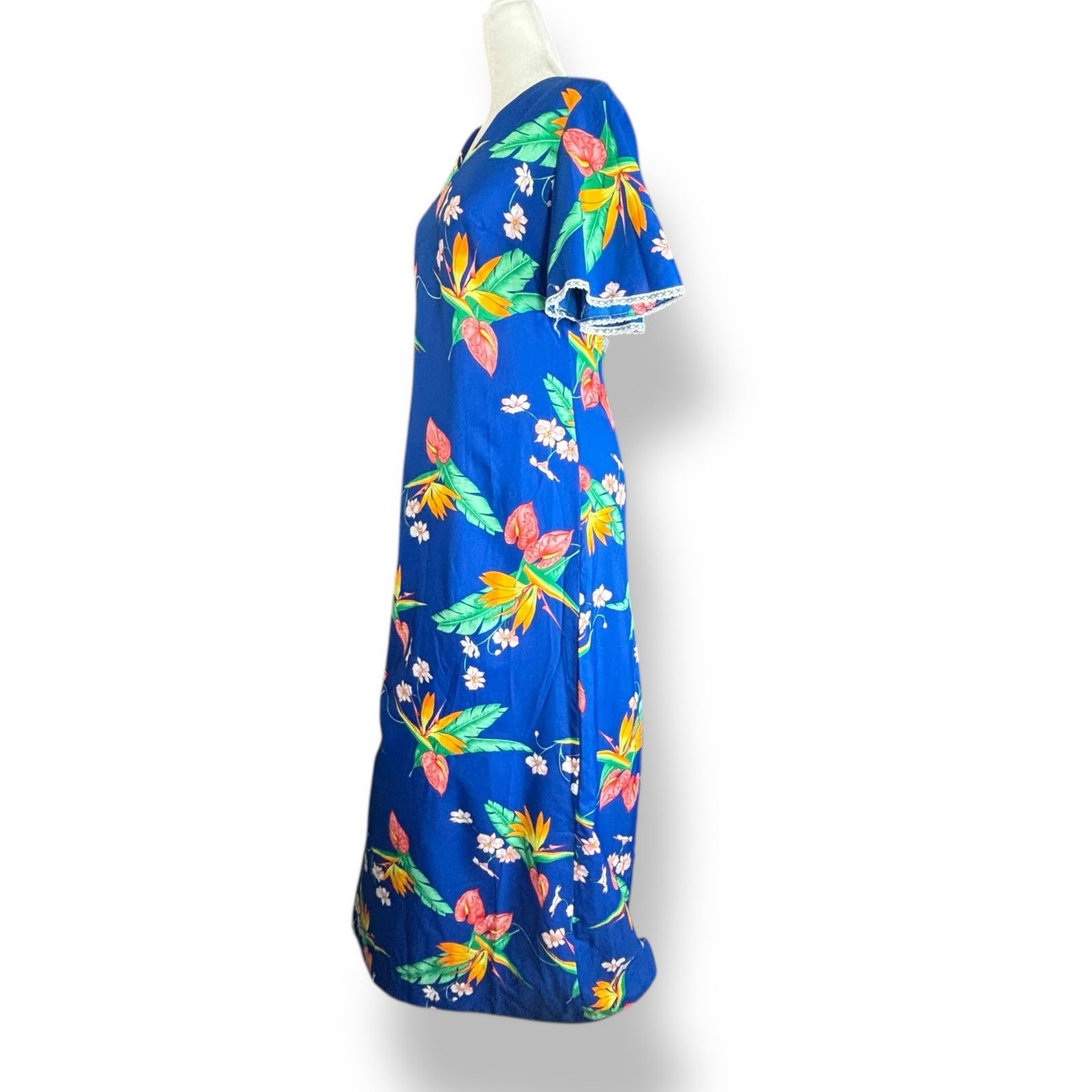 Vintage Vintage Made In Hawaii Maxi Dress Blue Tropical Floral Print Size M / US 6-8 / IT 42-44 - 5 Thumbnail
