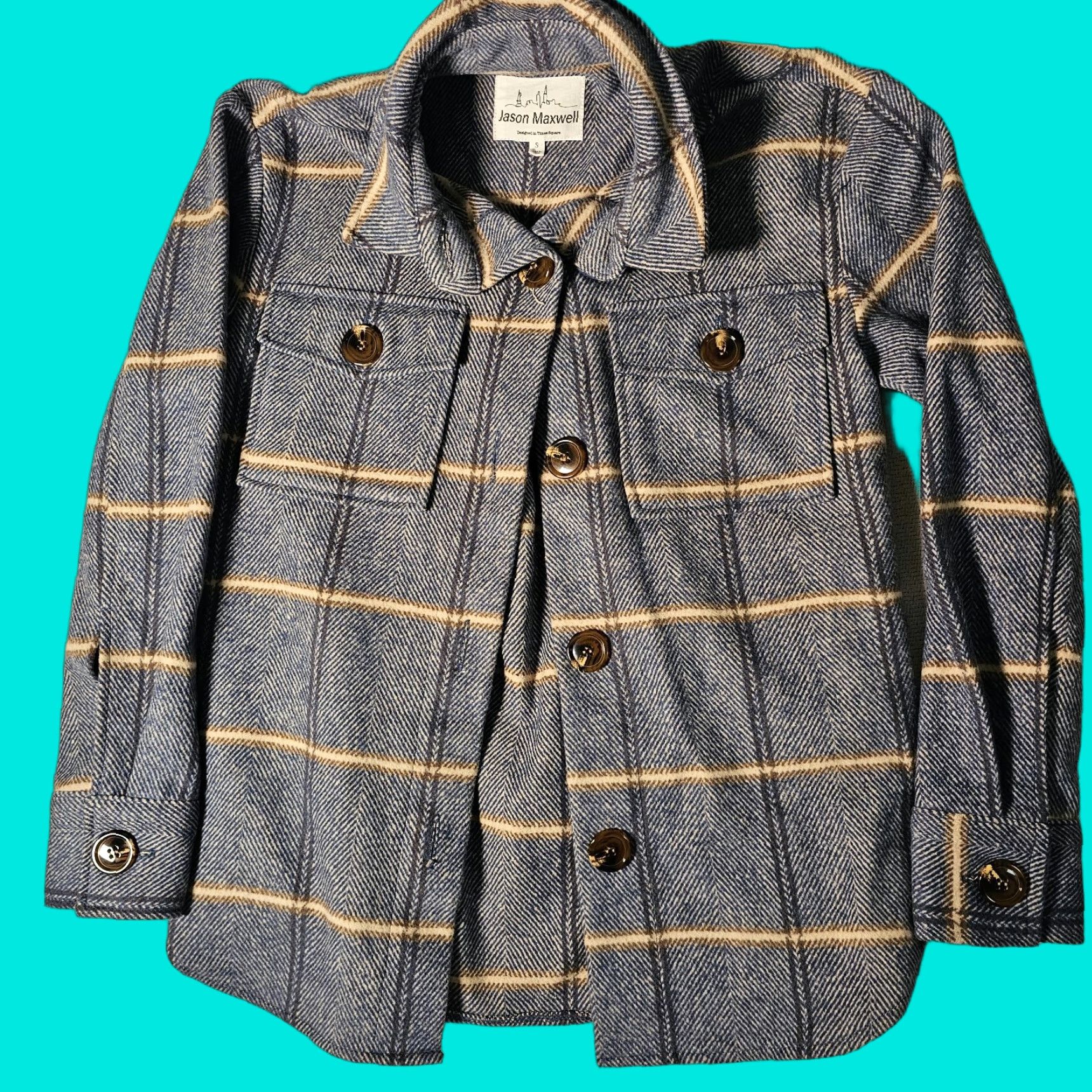 Vintage Jason Maxwell Women's Blue Tan Plaid Button Up Shacket Size Small Size S / US 4 / IT 40 - 1 Thumbnail