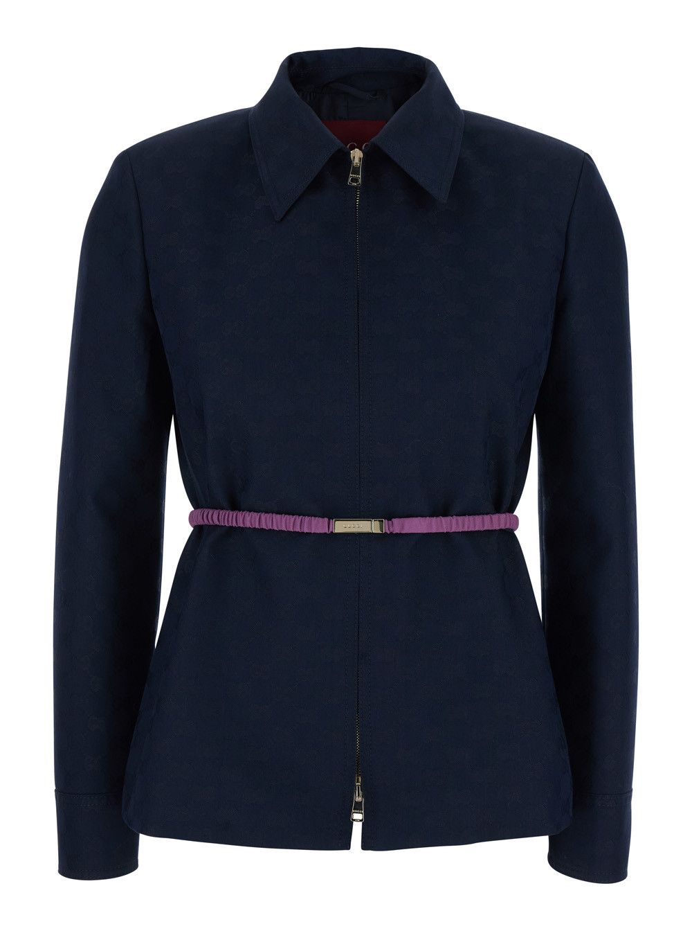 Gucci Blue Jacket with Classic Collar and Removable Belt with GG Logo Plate for Women Size L / US 10 / IT 46 - 1 Thumbnail