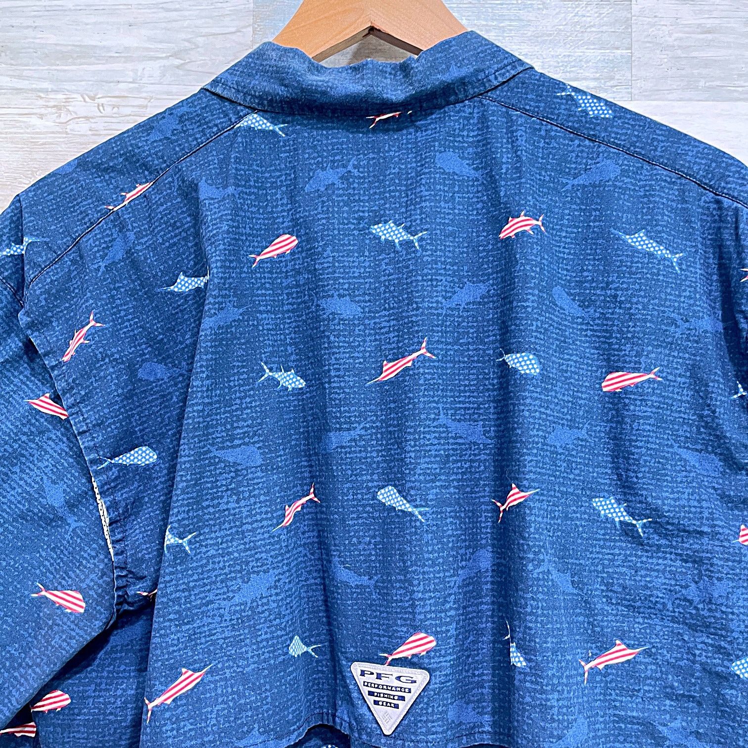 Columbia Columbia PFG USA America Flag Fish Short Sleeve Shirt Blue L Size US L / EU 52-54 / 3 - 4 Thumbnail