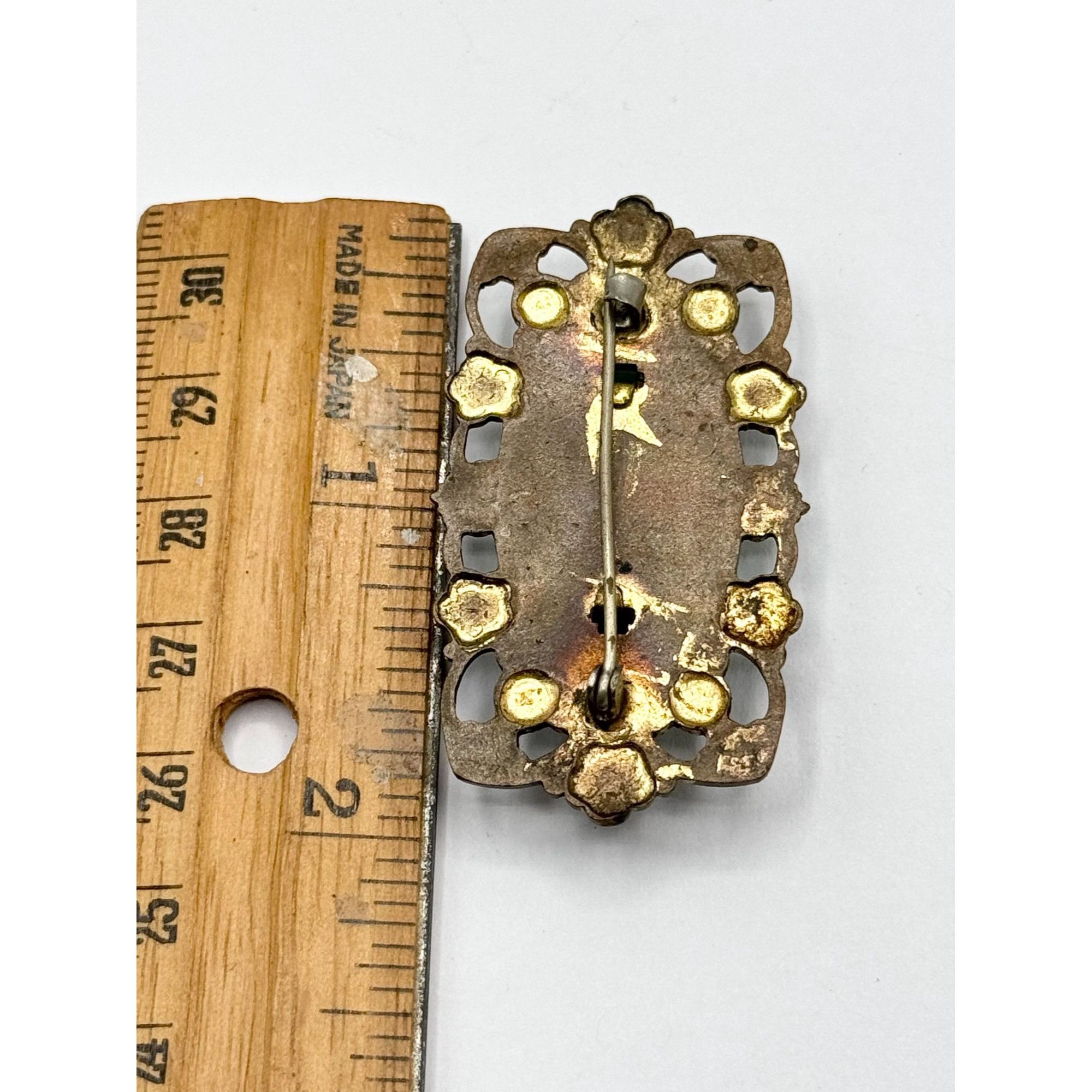 Vintage Vintage 1930's Oval Green Celluloid Floral Pin Brooch Size ONE SIZE - 4 Thumbnail