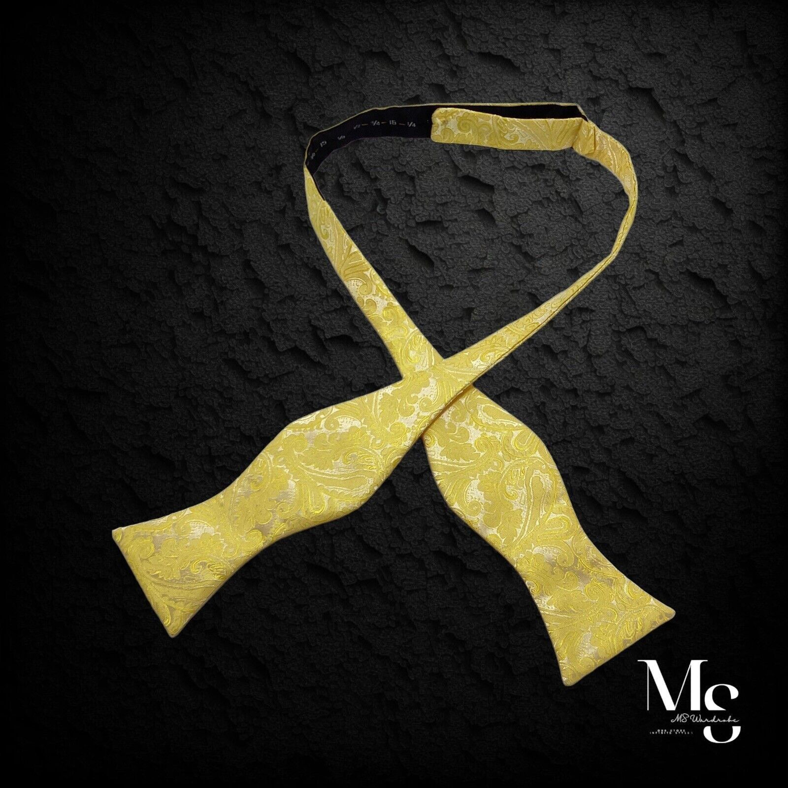 Other BEAUTIFUL Yellow Paisley Adjustable Self Bow Tie Silk W: 2.5 Size ONE SIZE - 2 Thumbnail