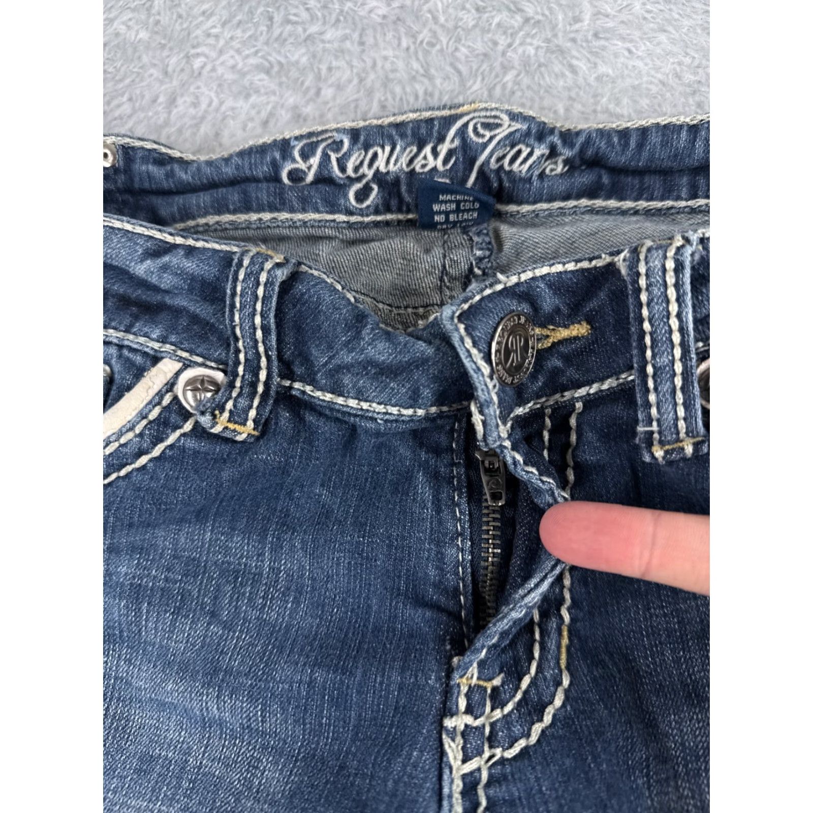 Vintage Request Jeans Pants Womens 11 Blue Denim Flared Distressed Embroidered 29x31 Size 32" / US 10 / IT 46 - 5 Thumbnail