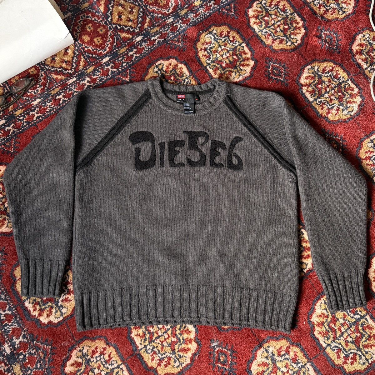 Diesel Diesel Gothic Logo Knit Sweater Vintage Wool Grey Size M Size M / US 6-8 / IT 42-44 - 1 Thumbnail
