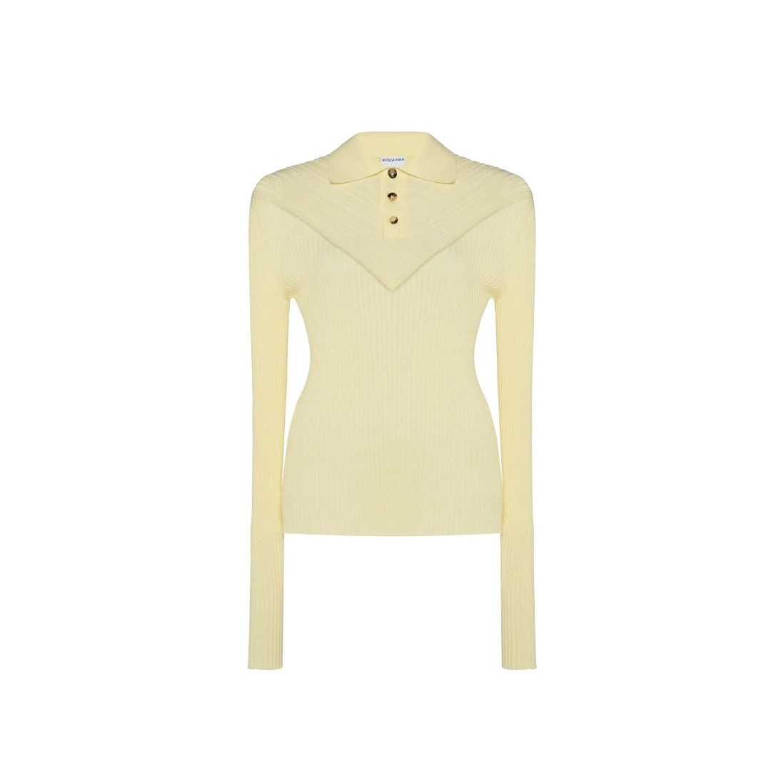 Bottega Veneta o1bcso1str0225 Cotton Rib Polo Jumper in Yellow Size L / US 10 / IT 46 - 1 Thumbnail