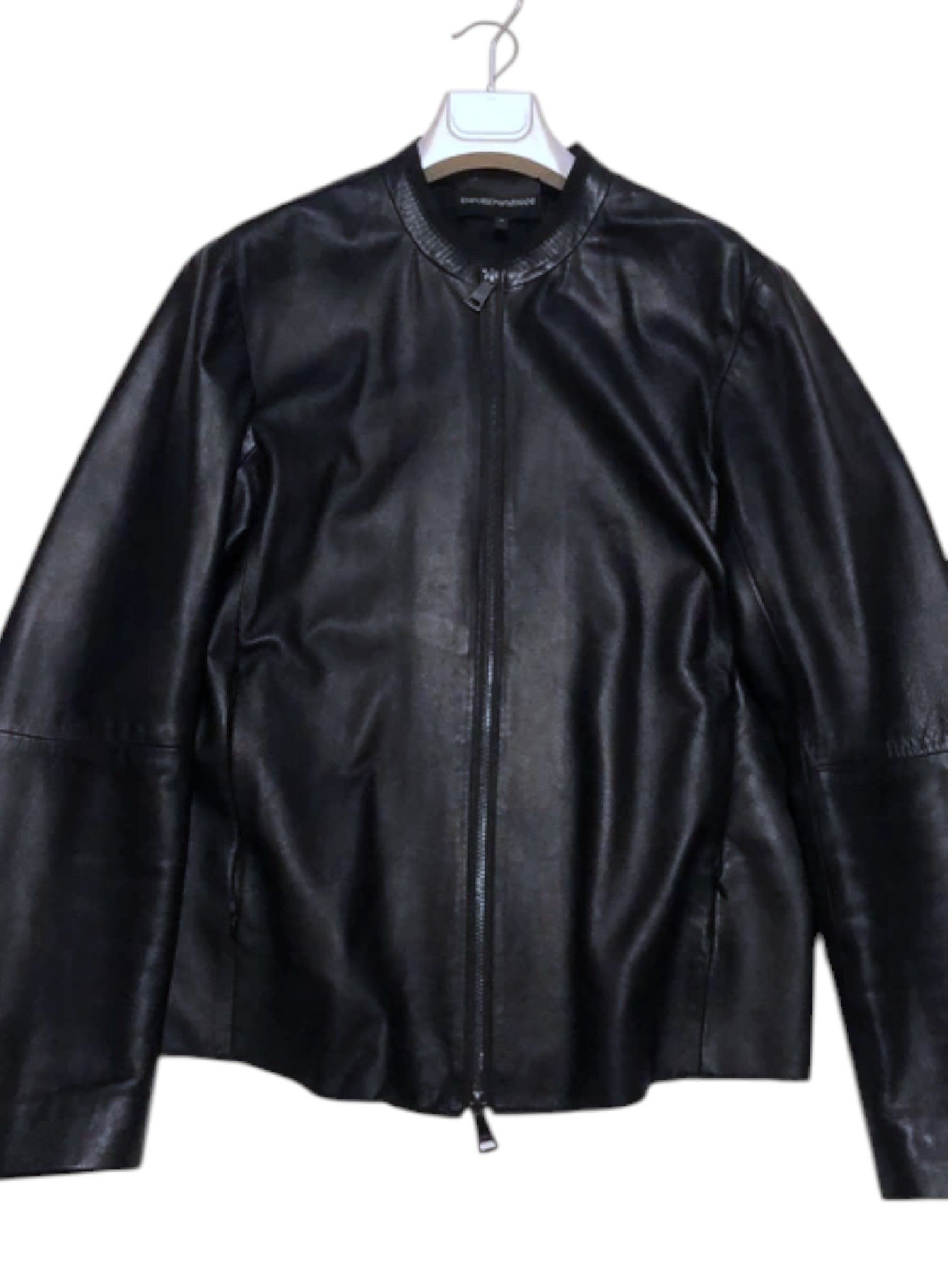 Emporio Armani Emporio Armani Minimal Collarless Leather Jacket Late 2000s Size US M / EU 48-50 / 2 - 1 Thumbnail