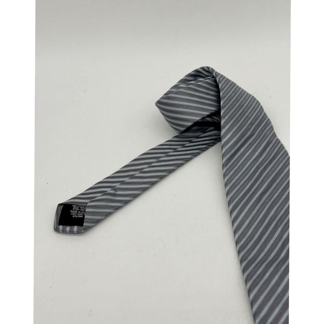 Hugo Boss HUGO BOSS Necktie Adult Grey Blue Striped 100% Silk Tie Office Career Mens Size 44L - 5 Thumbnail