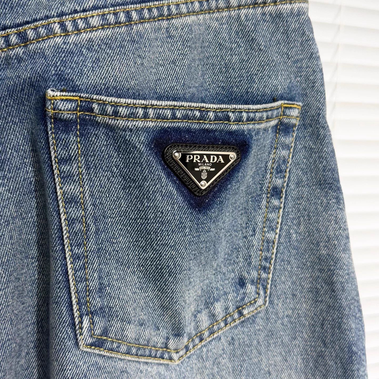 Prada Prada 30W Enamel Tri Logo Straight Distressed Blue Size US 30 / EU 46 - 4 Thumbnail