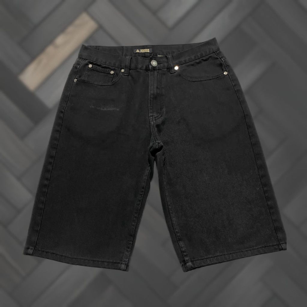Vintage Access Jean Shorts Mens Bermuda 34 Black Jorts Pocket 5-Pocket Denim Cotton Polyester Hip Hop Streetwear Casual Summer 90s Womens? Size US 34 / EU 50 - 1 Thumbnail