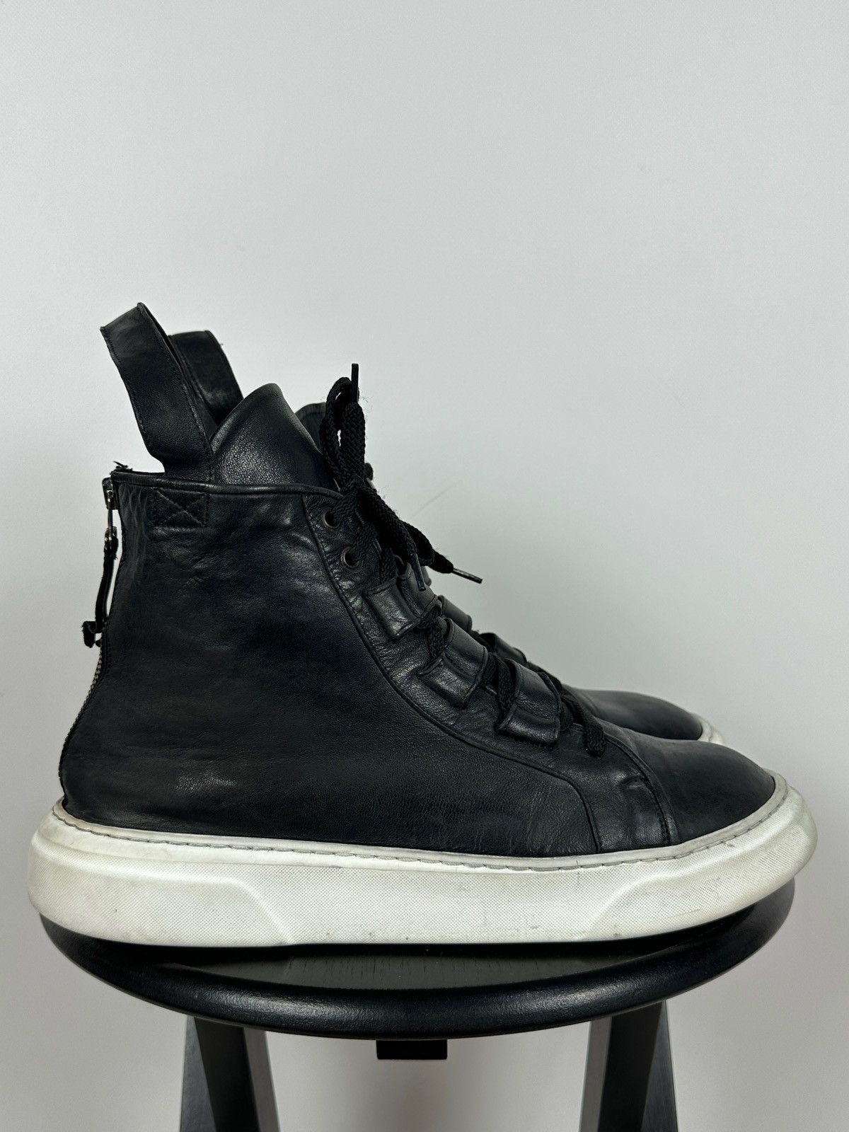 Masnada Masnada Black Leather Hi Top Sneakers Size US 12 / EU 45 - 3 Thumbnail