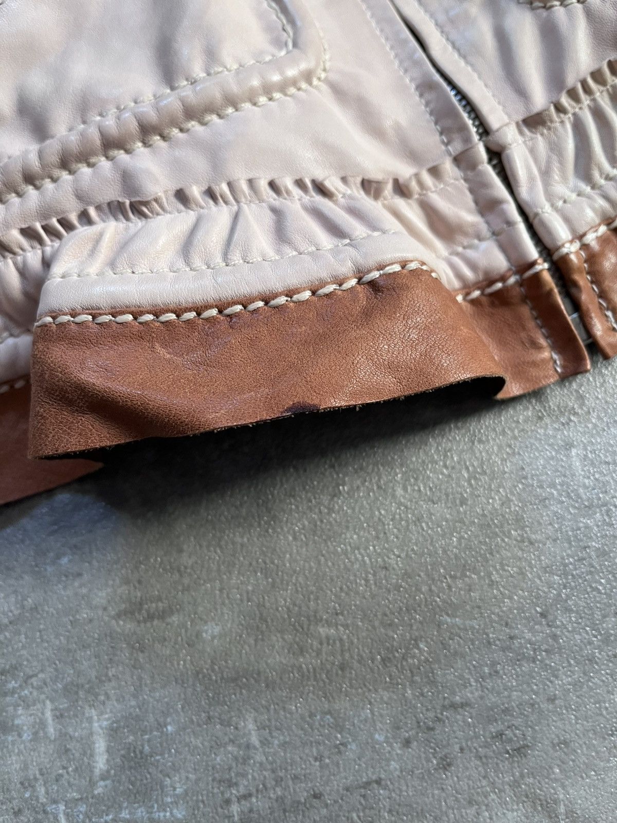 Prada Prada beige brown short leather crop jacket Size L / US 10 / IT 46 - 9 Thumbnail