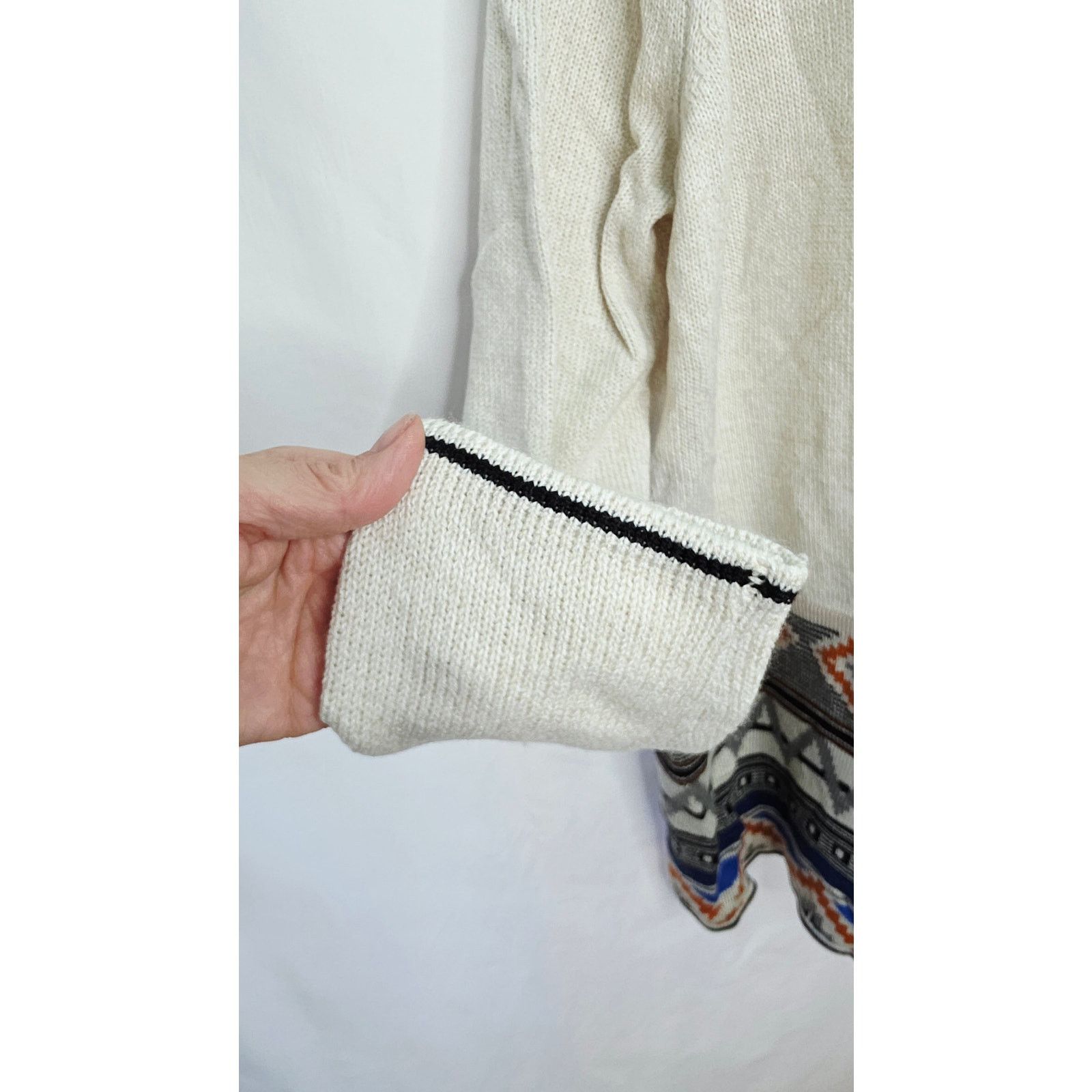 Other Cream Color Aztec Design Open Front Hooded Long Sweater Size XL / US 12-14 / IT 48-50 - 8 Thumbnail