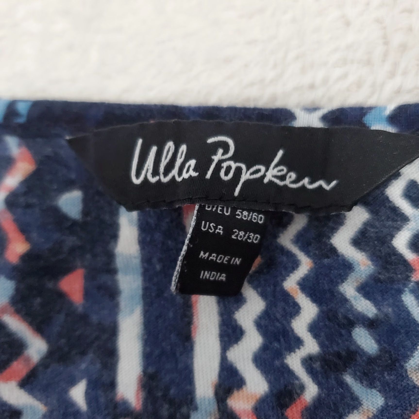 Vintage Ulla Popken Top Women 4X Blue Print Geometric Round Neck 3/4 Sleeve Tunic Boho Size XXL / US 16-18 / IT 52-54 - 3 Thumbnail