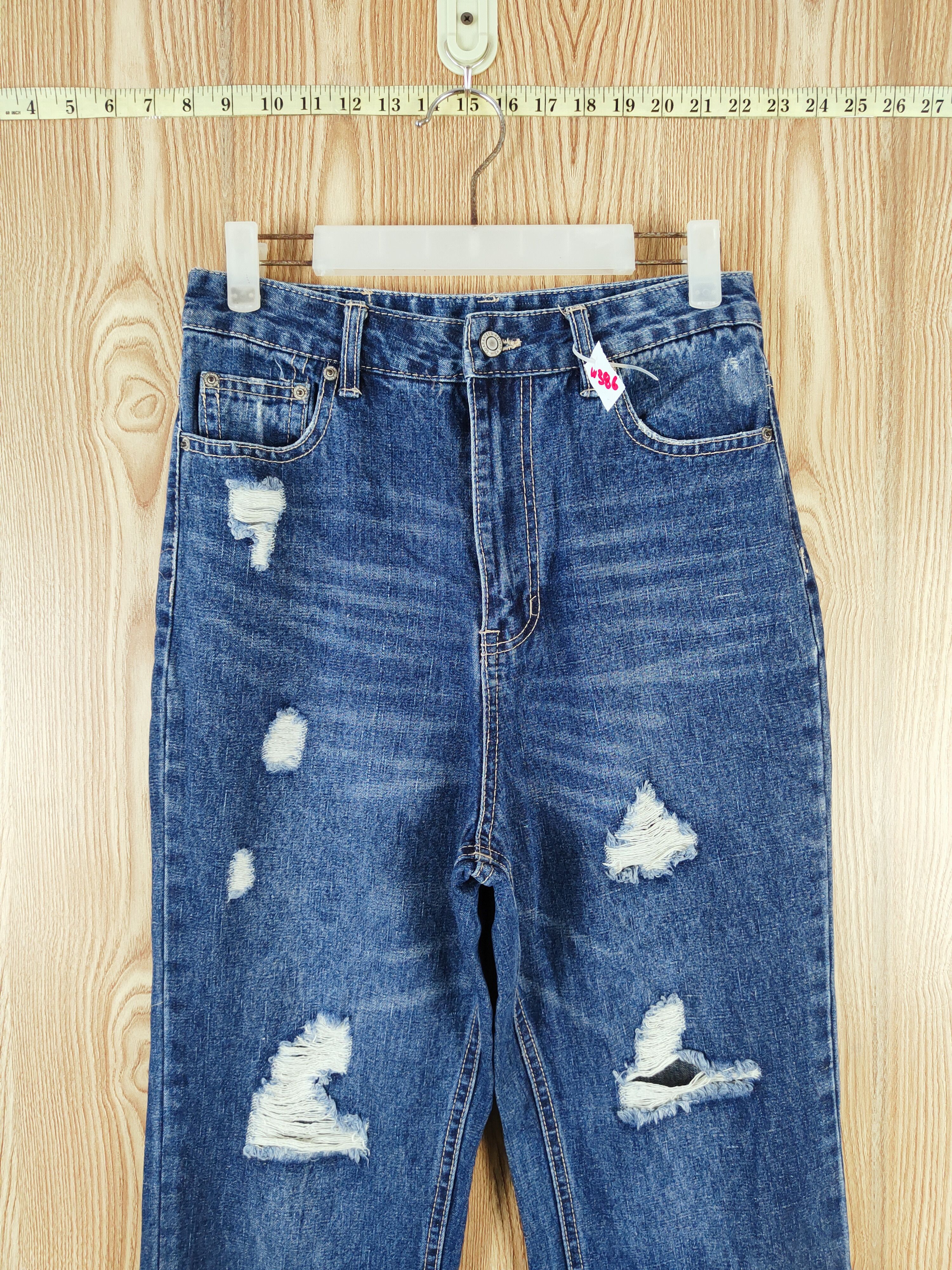 Japanese Brand Private Pause Blue Distressed Ripped Jeans #W386 Size US 28 / EU 44 - 2 Thumbnail