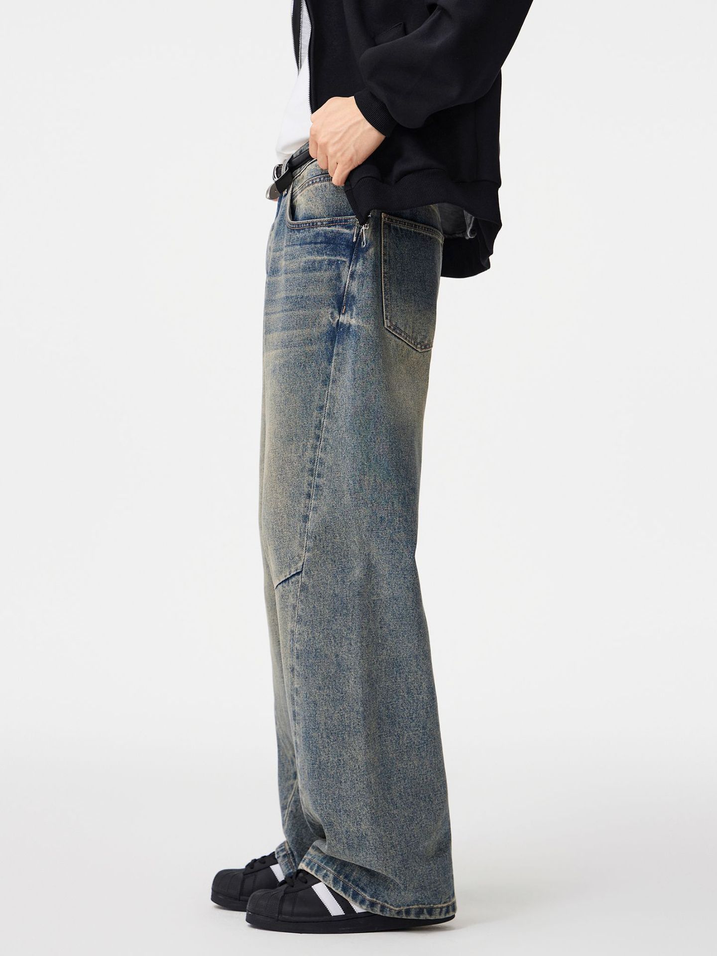 Japanese Brand American high-street men's patchwork wide-leg loose jeans Size US 32 / EU 48 - 3 Thumbnail