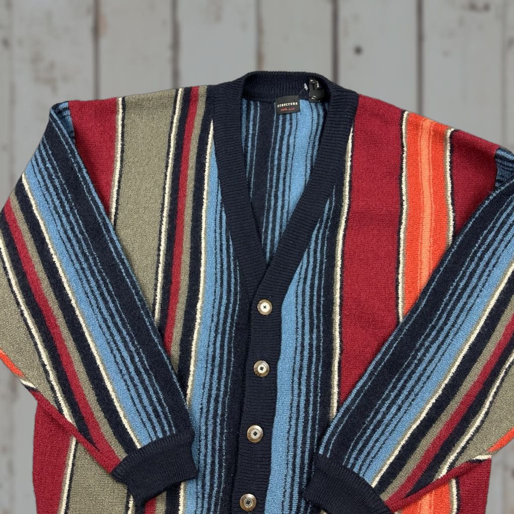 Vintage VINTAGE Structure Sweater Cardigan Men L Blue Wool 90s Grandpa Striped Knit Long Sleeve Collared Reg Mens Size US L / EU 52-54 / 3 - 1 Thumbnail