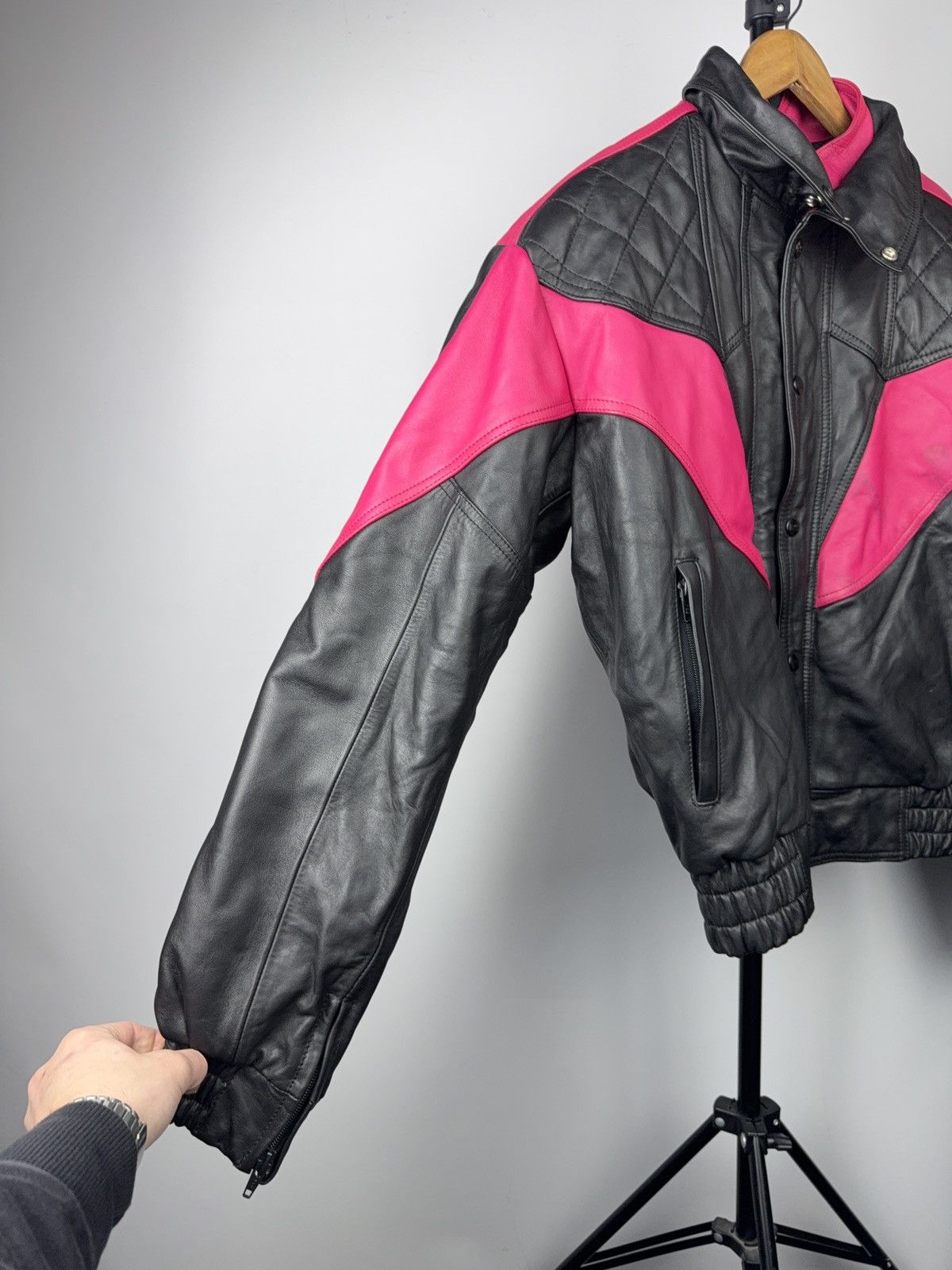 Genuine Leather Vintage 00s Leather Moto Racing Jacket Pink Black EU54 Size US L / EU 52-54 / 3 - 6 Thumbnail