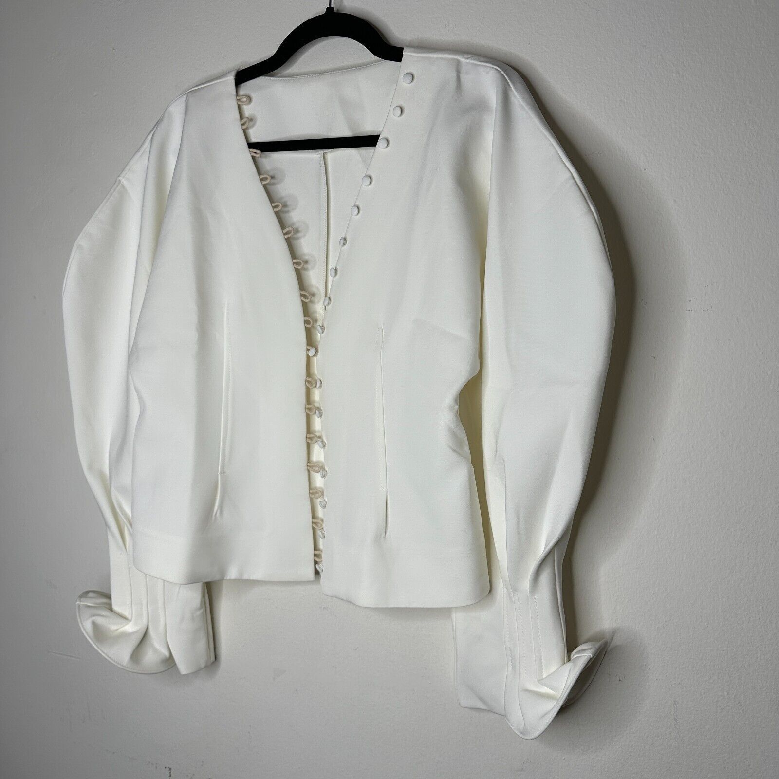 Other Cream VNeck Loop Button Balloon Pleated Cuff Sleeve Blouse M Size M / US 6-8 / IT 42-44 - 5 Thumbnail
