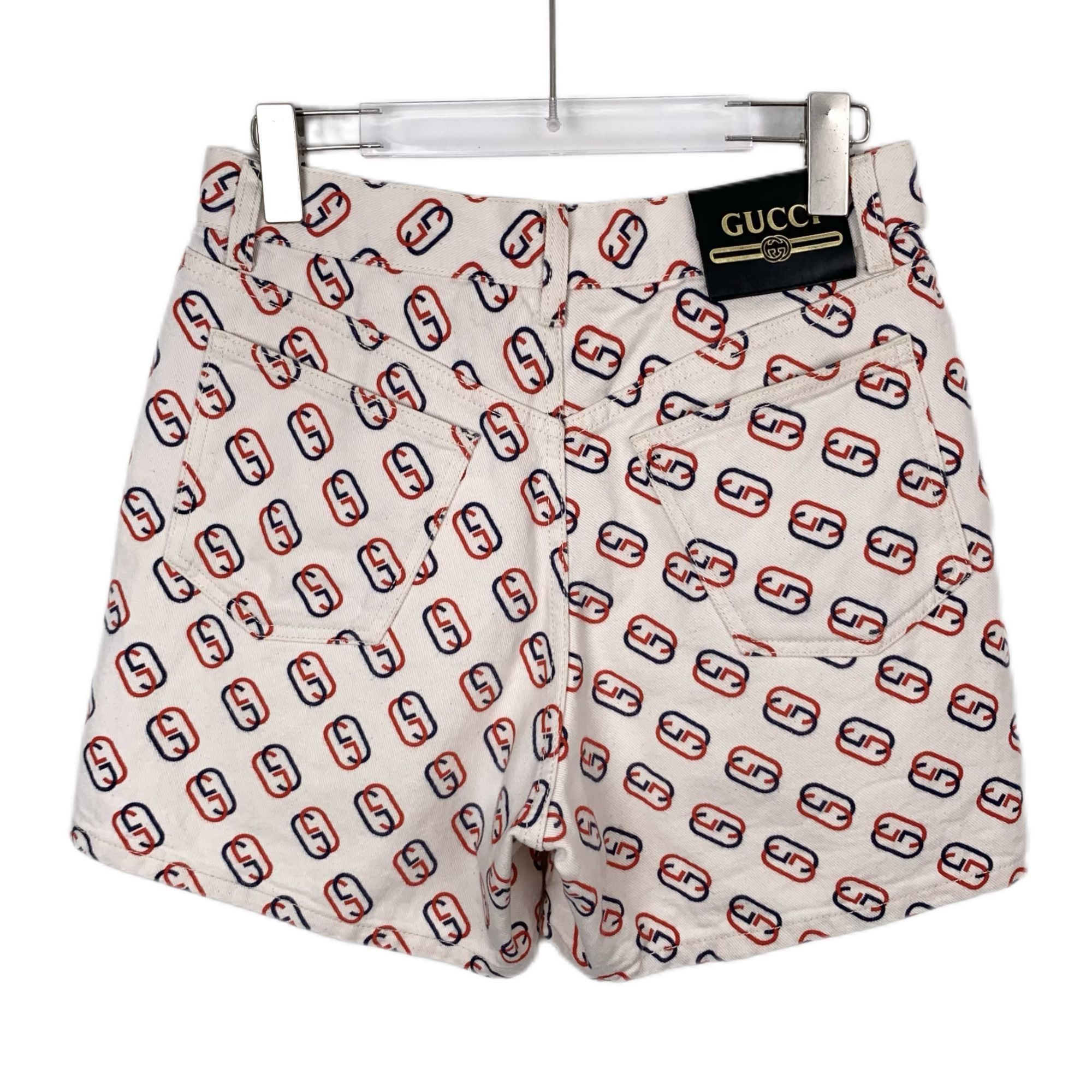 Gucci H9322 Gucci Womens Ivory Logo Print Denim Shorts Cotton Blen Size 32" / US 10 / IT 46 - 2 Thumbnail