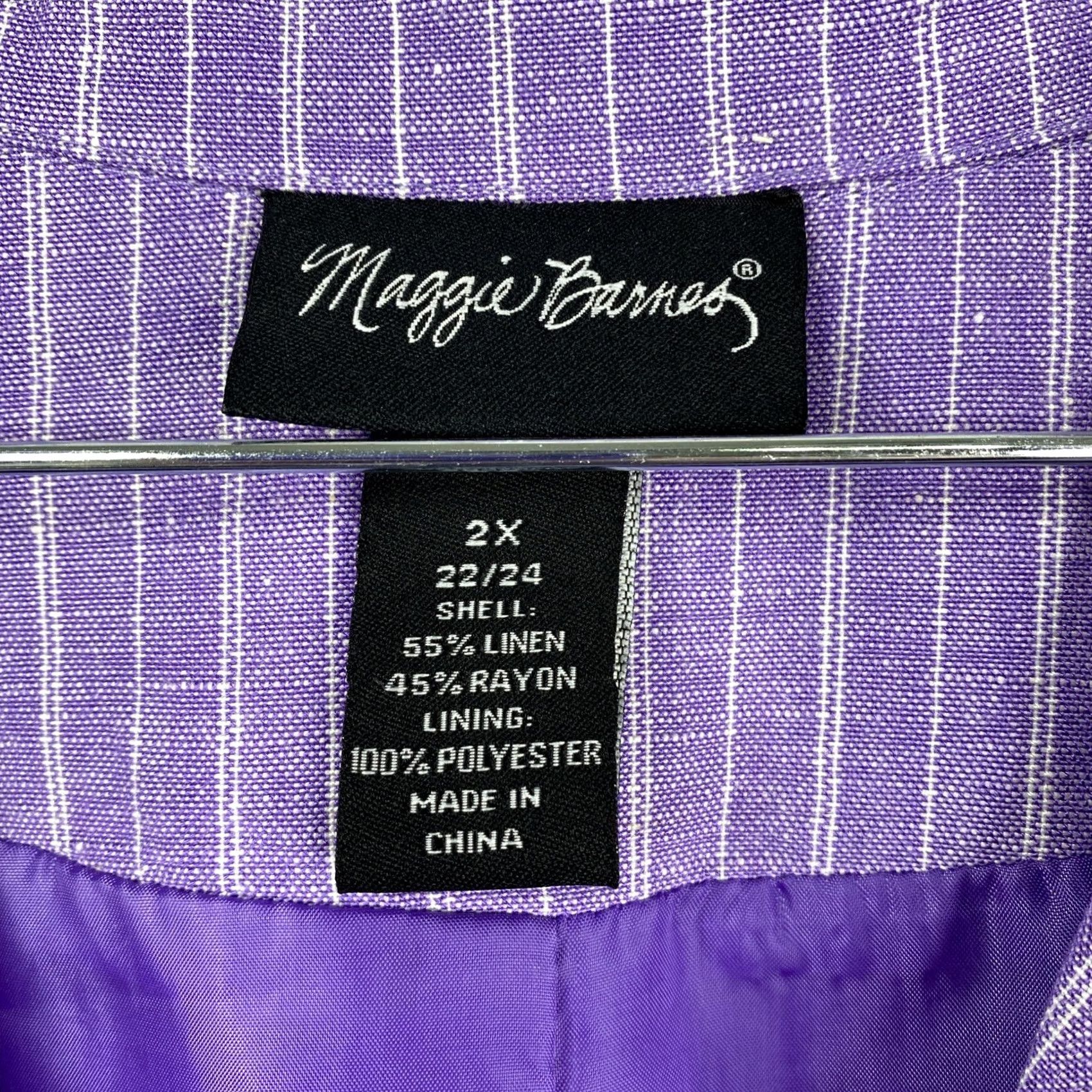 Vintage Maggie Barnes Blazer Jacket 2X Purple Striped Embroidered Linen Blazer Women Size XXL / US 16-18 / IT 52-54 - 4 Thumbnail