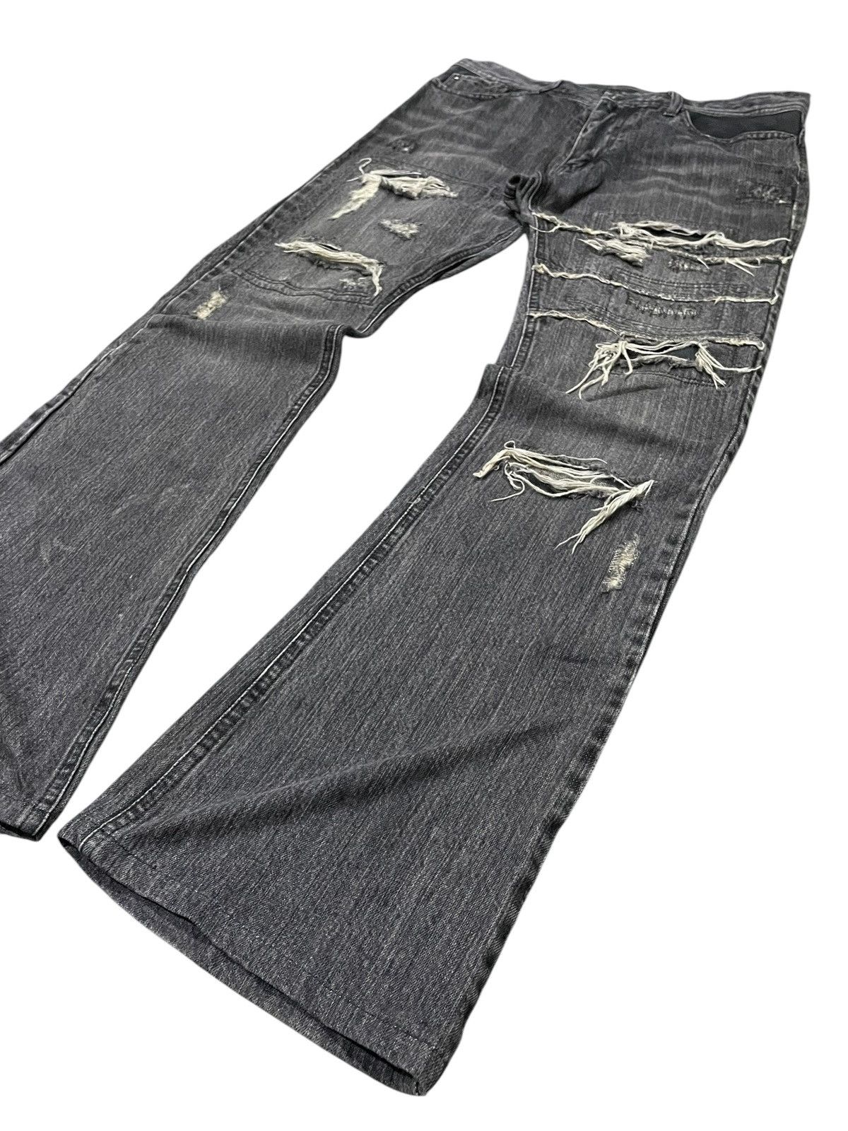 GOSTAR DE FUGA × Japanese Brand × Shellac Rupert Japan Distressed Layered Leather Pocket Flare Jeans Size US 32 / EU 48 - 14 Thumbnail