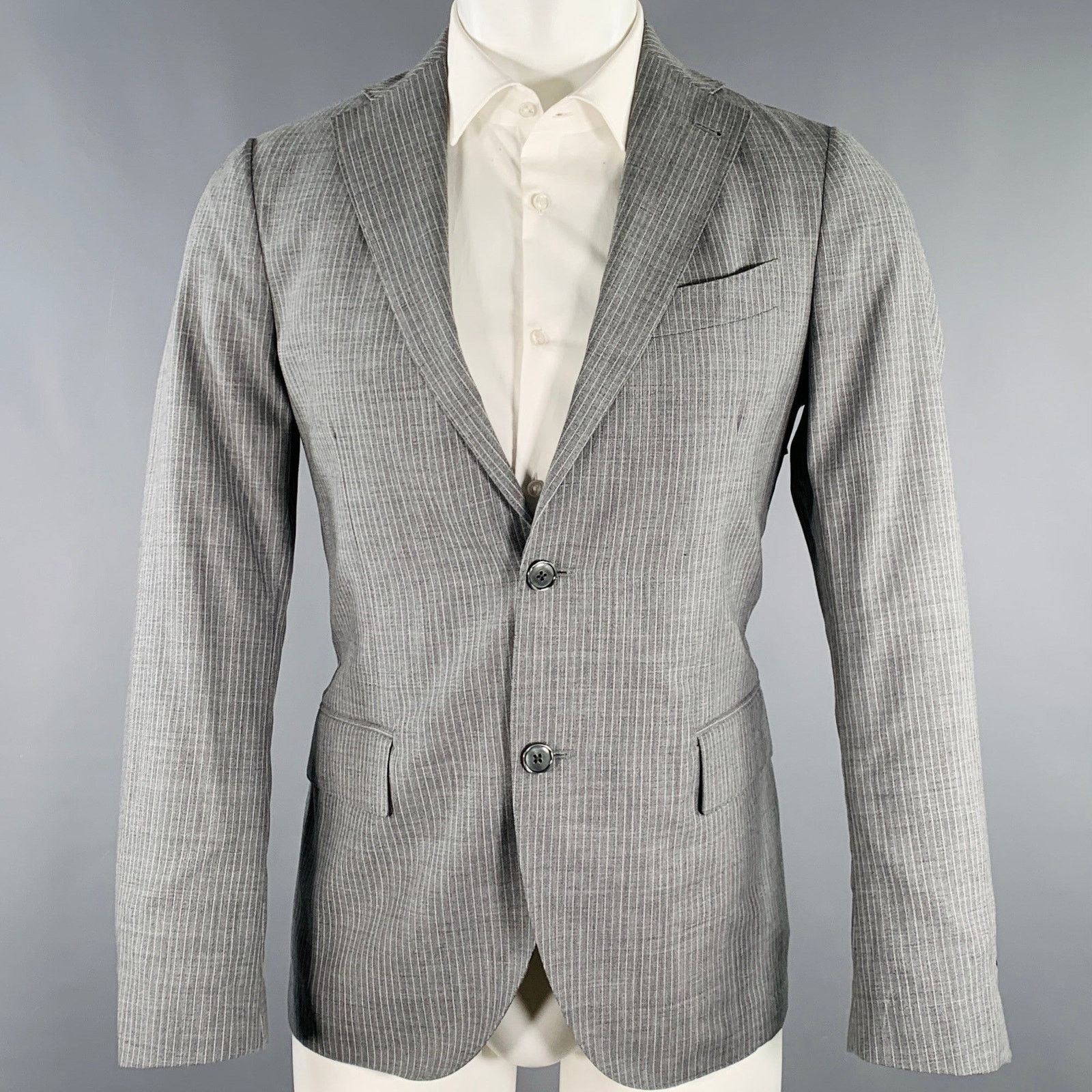 Lardini Size 38 Grey White Stripe Wool Notch Lapel Sport Coat Size 38R - 1 Thumbnail