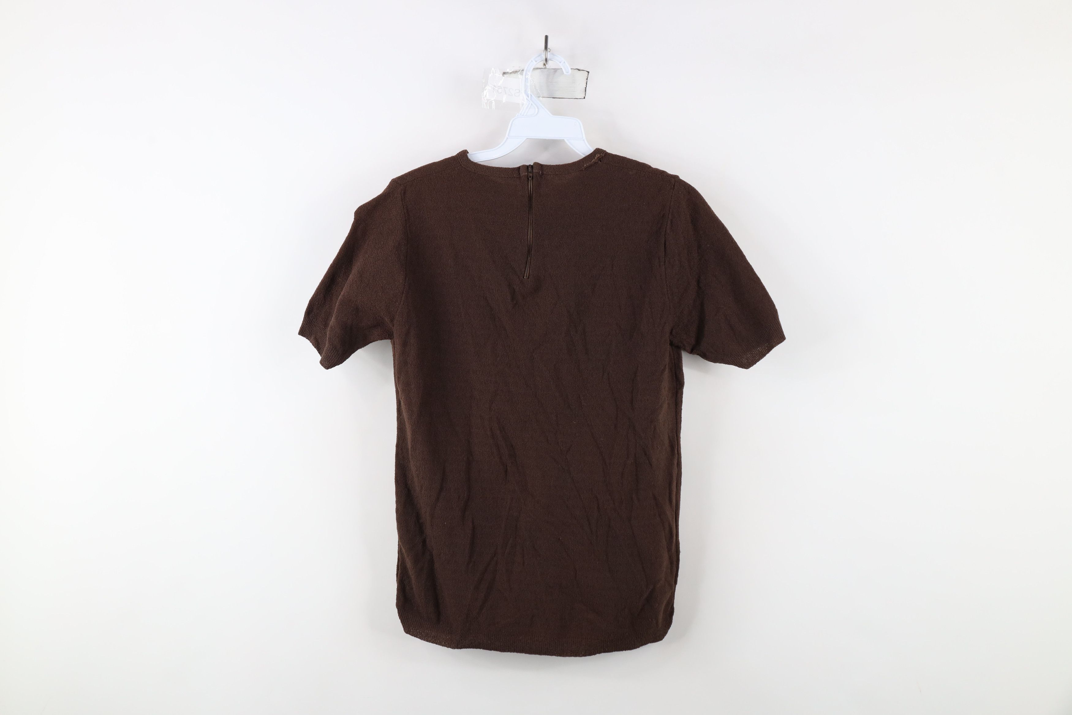 Vintage Vintage 60s 70s Streetwear Knit Back Zip T-Shirt Brown USA Size XS / US 0-2 / IT 36-38 - 10 Thumbnail