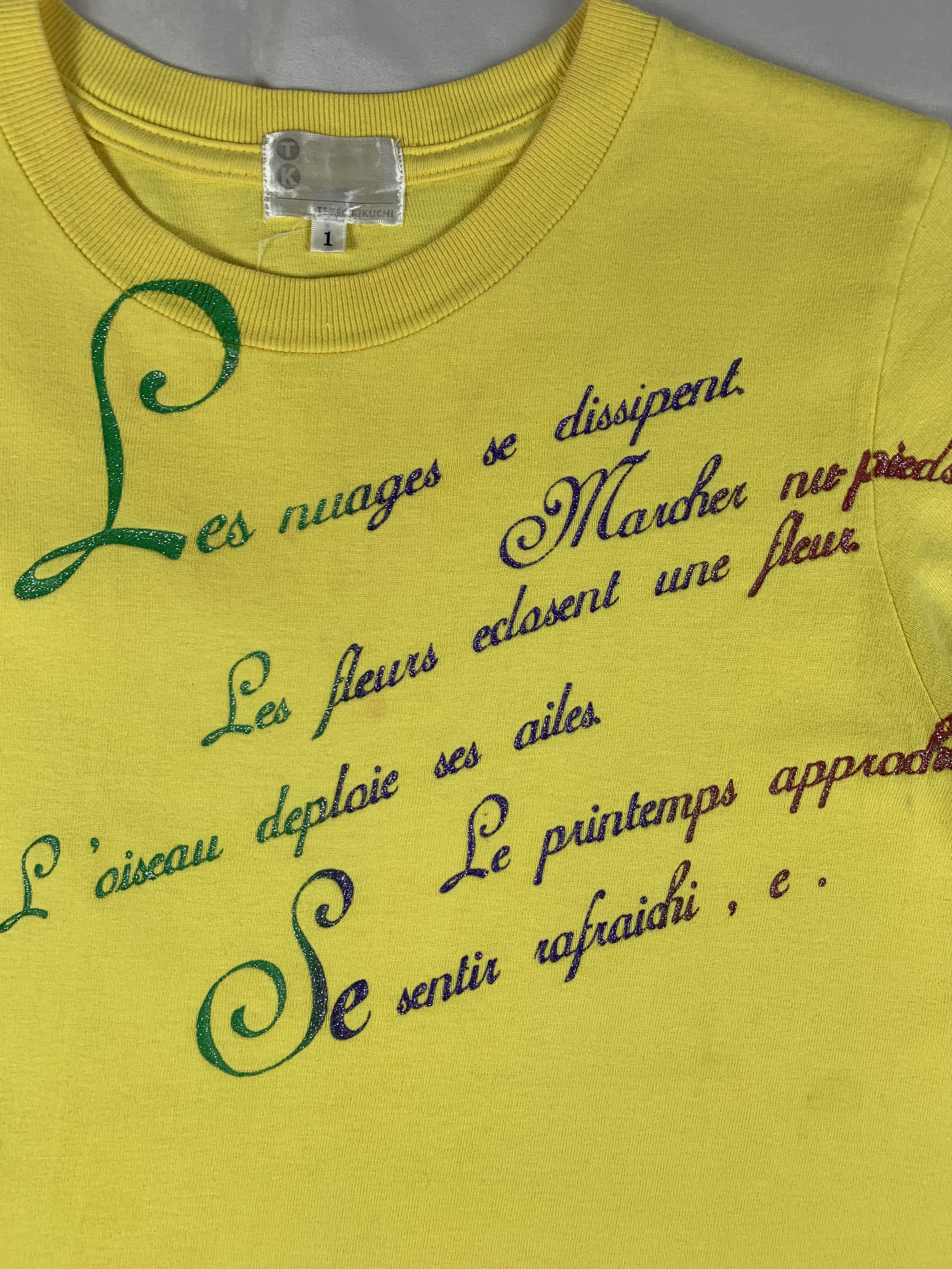 Takeo Kikuchi 2000s Takeo Kikuchi Yellow Poem Tee (M) Size M / US 6-8 / IT 42-44 - 4 Thumbnail