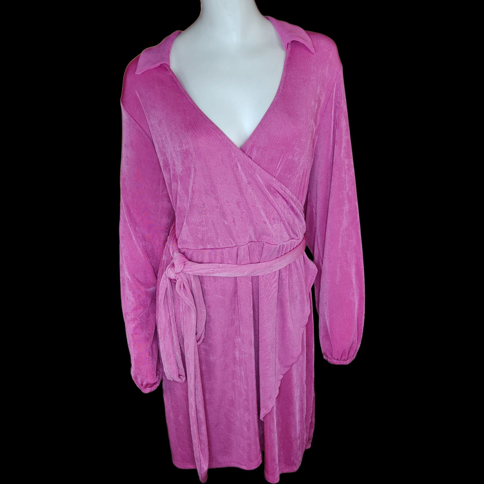 Other Rue 21 Womens 3X Purple Dress V-Neck Tie Waist Long Sleeve Size 3XL / US 20-22 - 1 Thumbnail