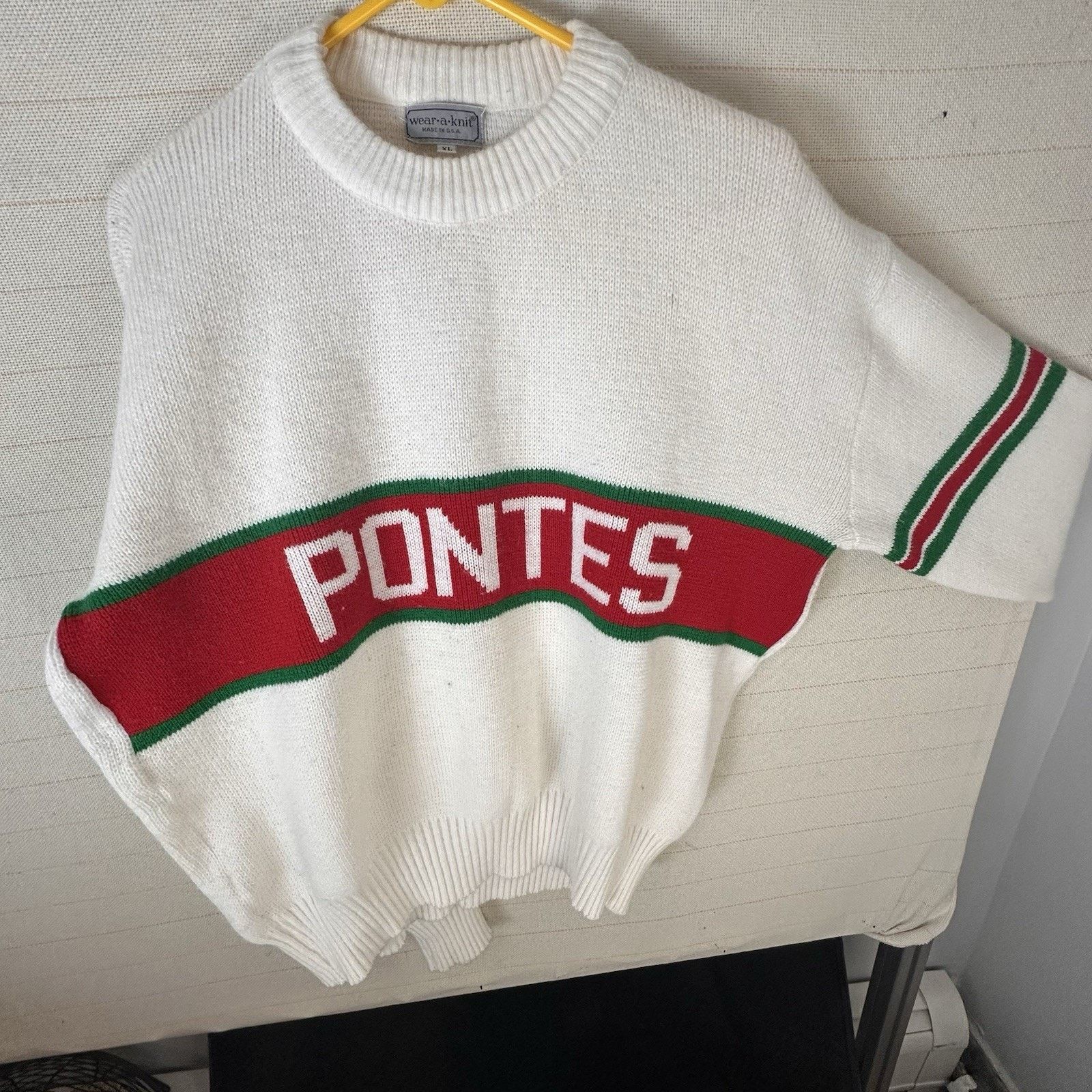 Other Wear a Knit- White Knit Sweater with Green & Red Pontes Size US XL / EU 56 / 4 - 3 Thumbnail